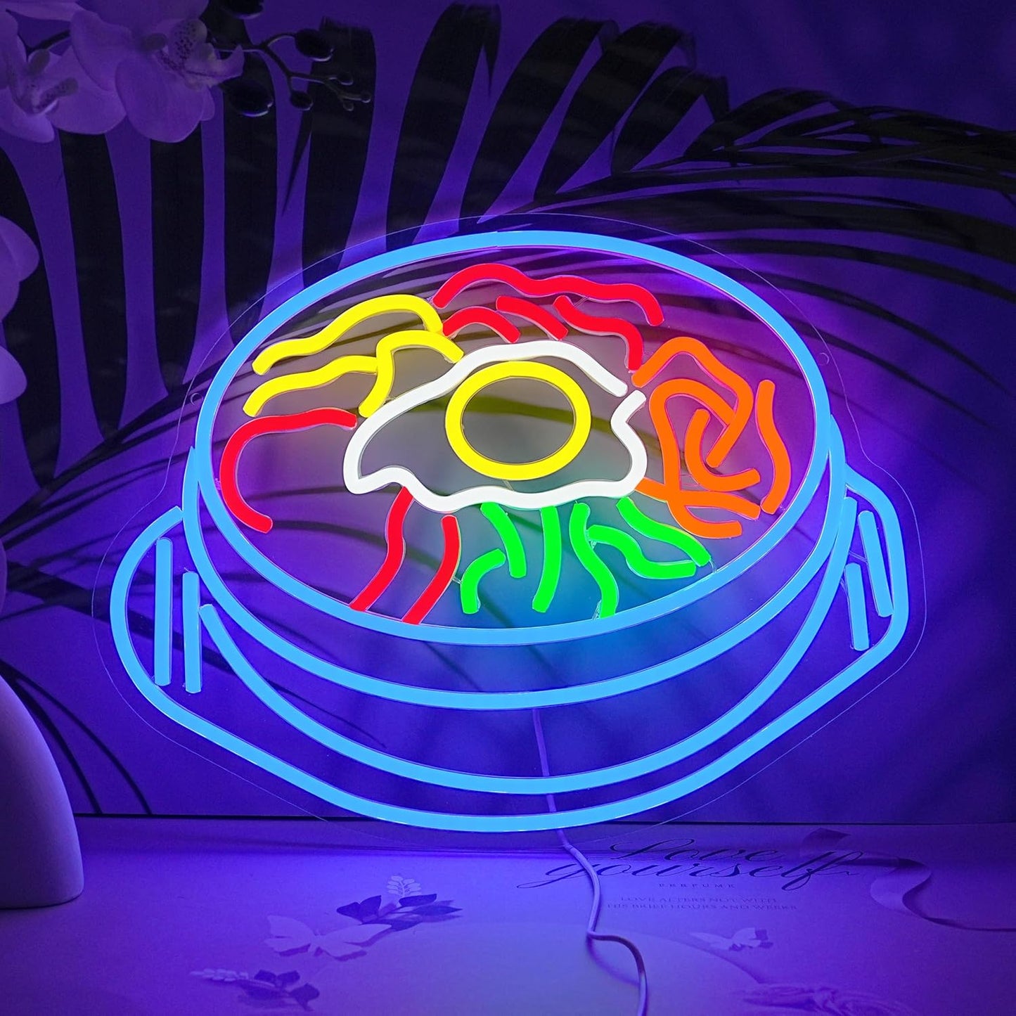 LISIGNVE Bibimbap Neon Sign USB Korean Food Led Light Up Sign Korean Bibimbap Neon Light for Restaurant Kitchen Diner Room Business Wall Decor(16.5”*12.6”)