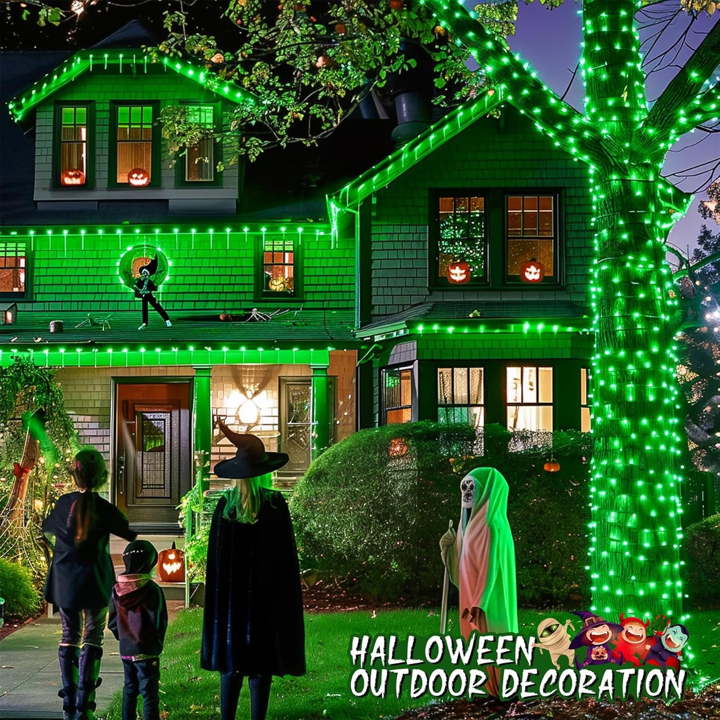 JMEXSUSS 600 LED Green Lights for Halloween Decorations, 168 Ft Green Christmas String Lights Outdoor Indoor Clear Wire Plug in for Halloween Christmas Tree Party Decor