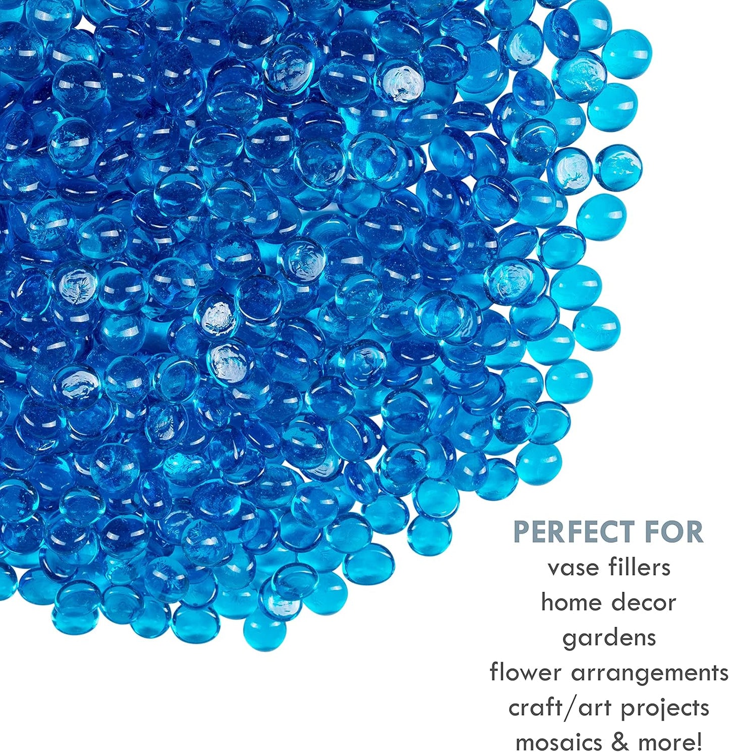 Galashield Flat Glass Marbles for Vases Blue Glass Gems Beads Pebbles Vase Filler (5 LBS, Approx. 540 PCS)