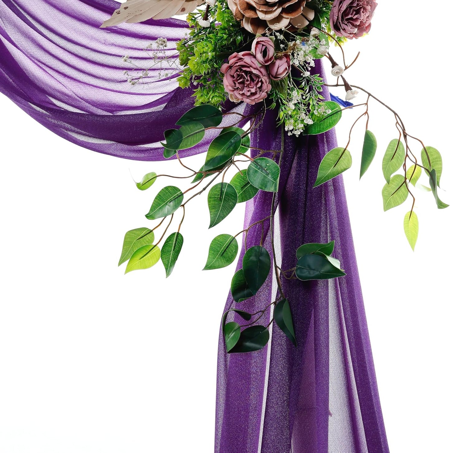 VDS Pack of 1 Panel (30 Inch X 40 Feet) Wedding Arch Draping Fabric Sheer Chiffon Fabric Drapery for Wedding Ceremony Reception Swag Backdrop Canopy Chuppah ARBO Altars Decoration (Purple)