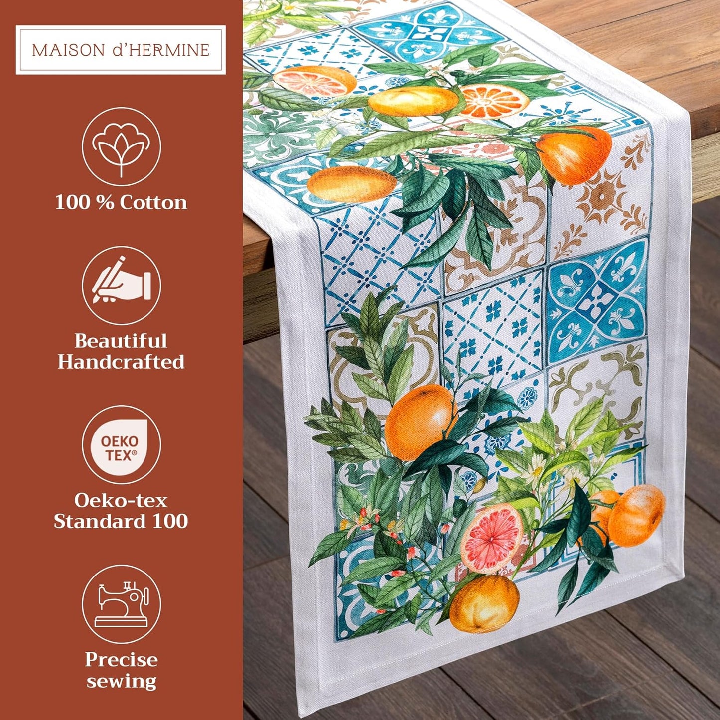 Maison d' Hermine Table Runner 100% Cotton Single Layer Table Runners 108 inches Long Decorative for Home Kitchen Dining Party Baby Shower Wedding Bridal Shower Spring Summer (Agrume, 14.50" x 108")