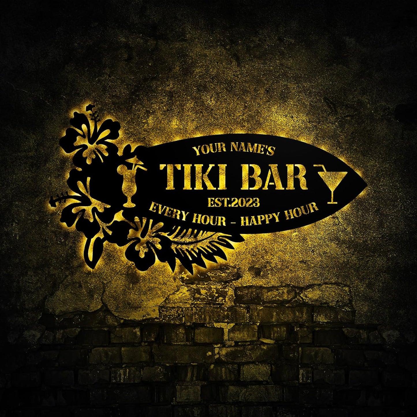Personalized Tiki Bar Decor LED Tin Metal Sign Wall Art, Backyard Grill Pool Area Decorations, Poolside Tiki Bar Beach House Gifts