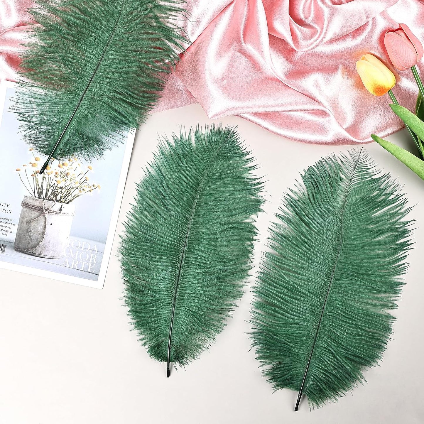 THARAHT Blackish Green Ostrich Feathers 12pcs Natural Bulk 8-10Inch 20cm-25cm for Crafts Wedding Party Centerpieces Mardi Gras Decoration Feather
