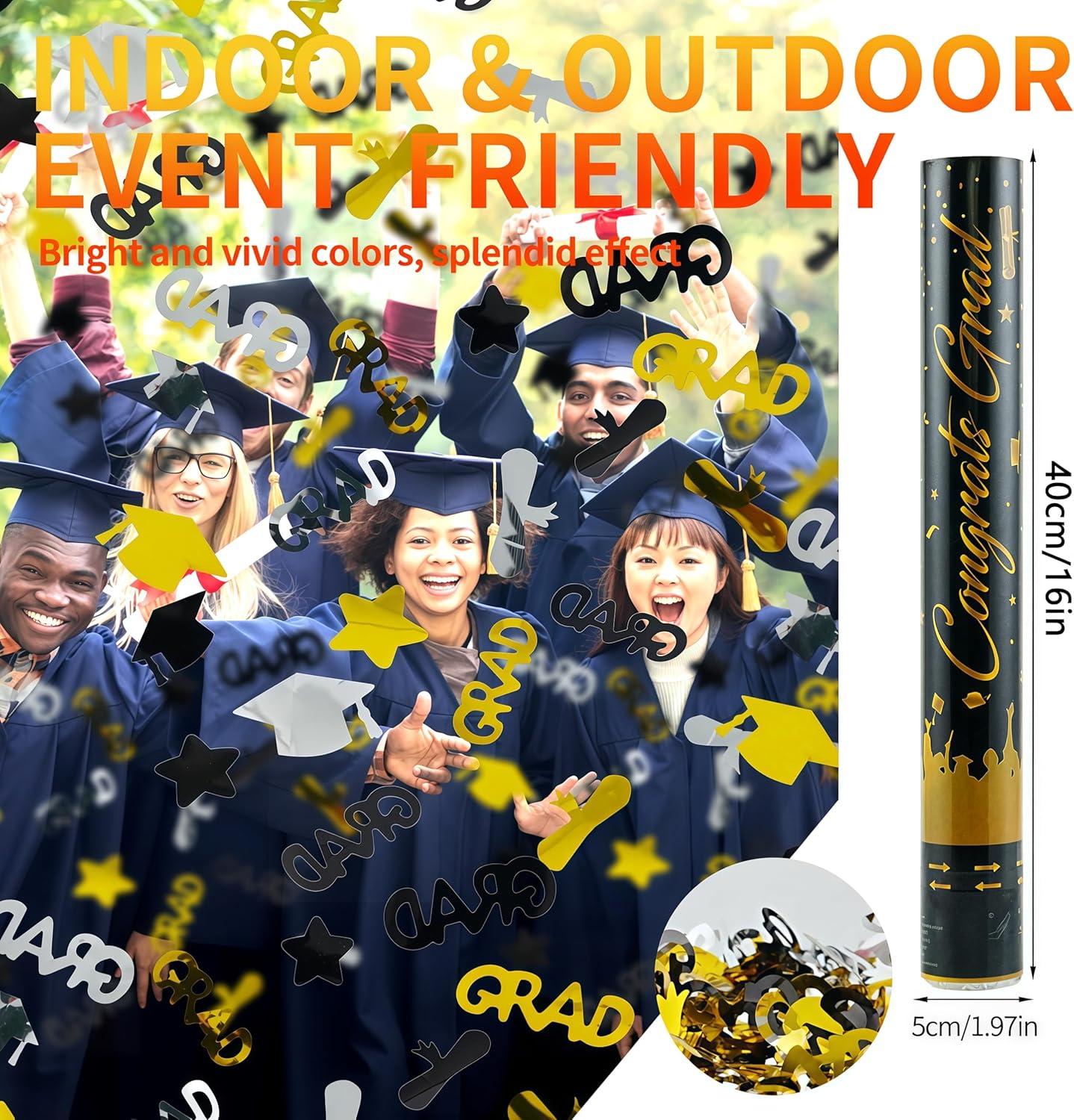 16 inch Graduation Confetti Poppers,Confettis Cannons Bulk with Diploma GRAD Star&Cap Design for Graduation Ceremony Party Favor Supplies,Class Toss Ceremony,Class of 2025 Confetti (2Pack)