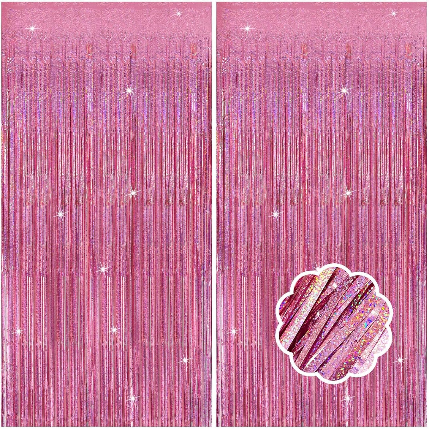 2 Pack Pink Door Streamers Backdrop Glitter Tinsel Curtains Backdrop Pink Fringe Streamers Valentines Bachelorette Holiday Celebrations Birthday Party Decorations for Women