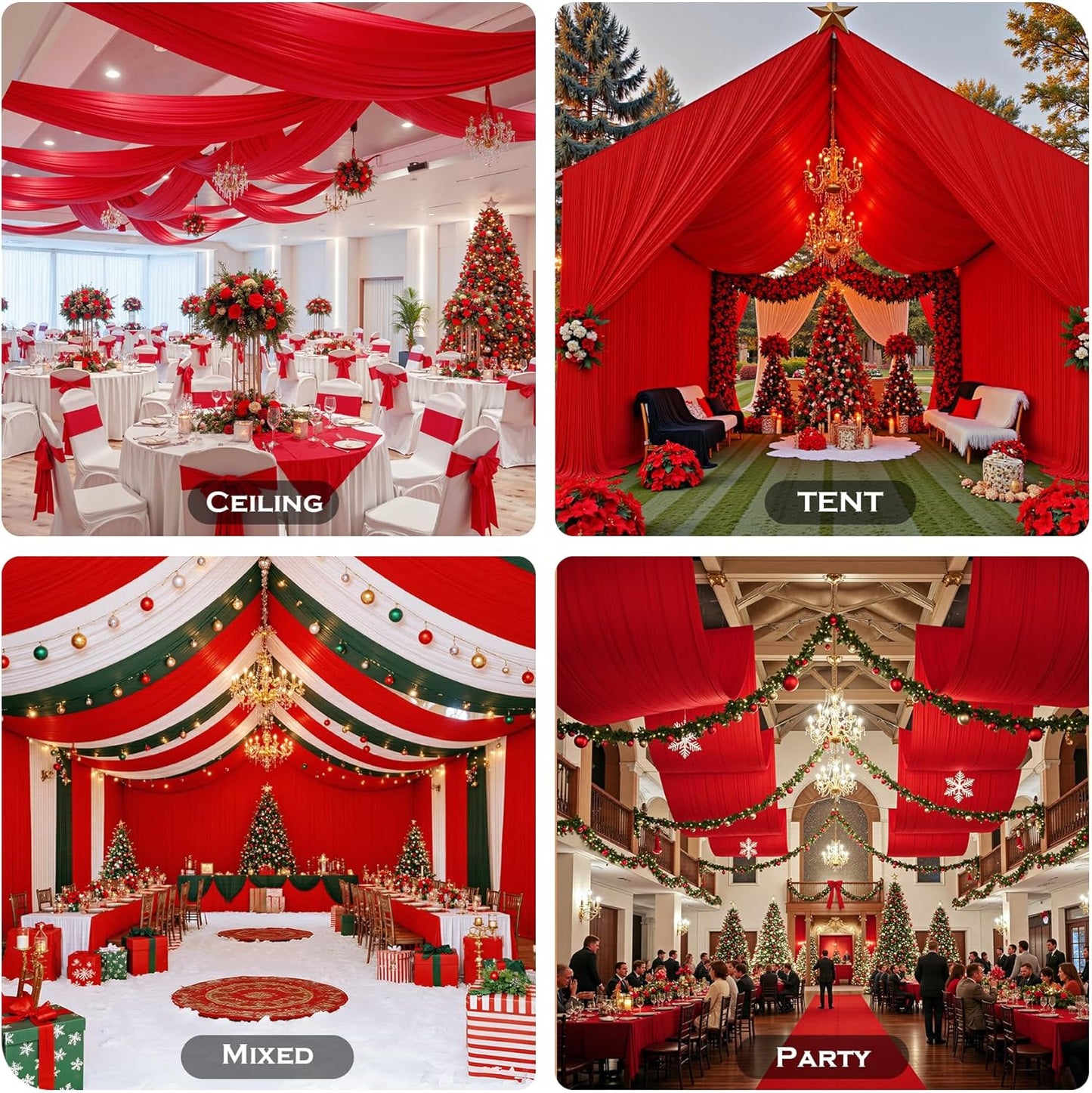 PartyVillage 20ftx40ft Red Ceiling Curtain for Wedding Parties – 4 Panels Wrinkle-Free 40 FT Long Tent Draping Curtains for Wedding, Birthday & Theme Parties, 40ft Height with Rod Pocket