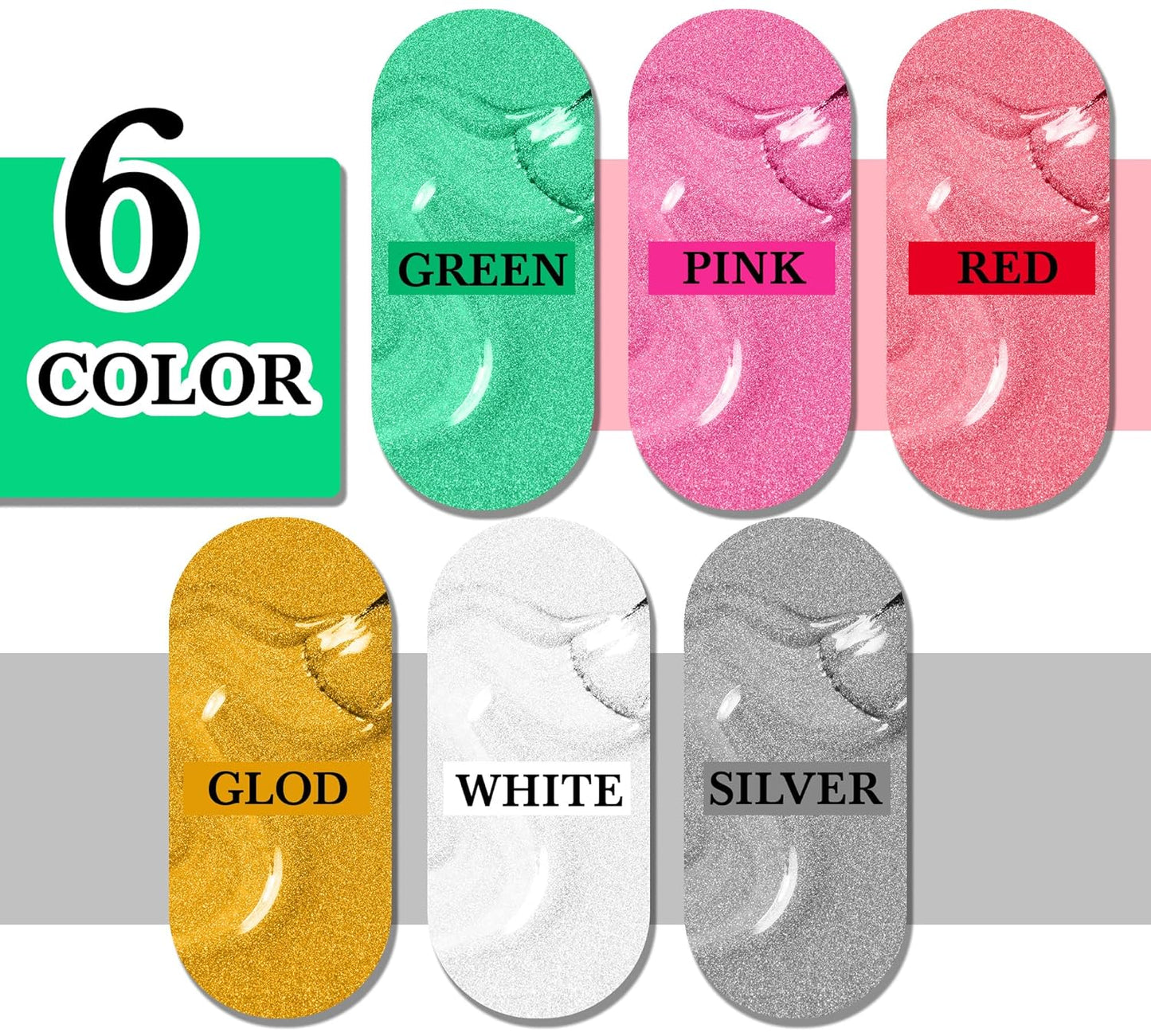 Edible Glitter Paint - 6 Colors Food Grade Edible Paint for Cake, Chocolate, Cupcakes, Cocktail, Shimmer Decorative Paint Liquid Food Coloring for Halloween Candy, Drinks, Baking, 6x10g