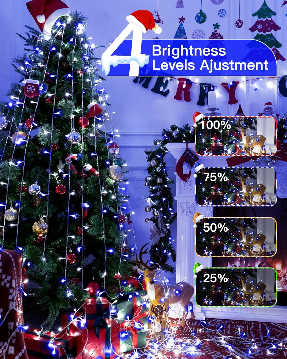 Christmas Lights Outdoor Waterproof, 196FT 600LED String Lights with Remote,8 Modes LED Lights Plug in Twinkle Fairy Light for Party Holiday Decor (Blue+White)
