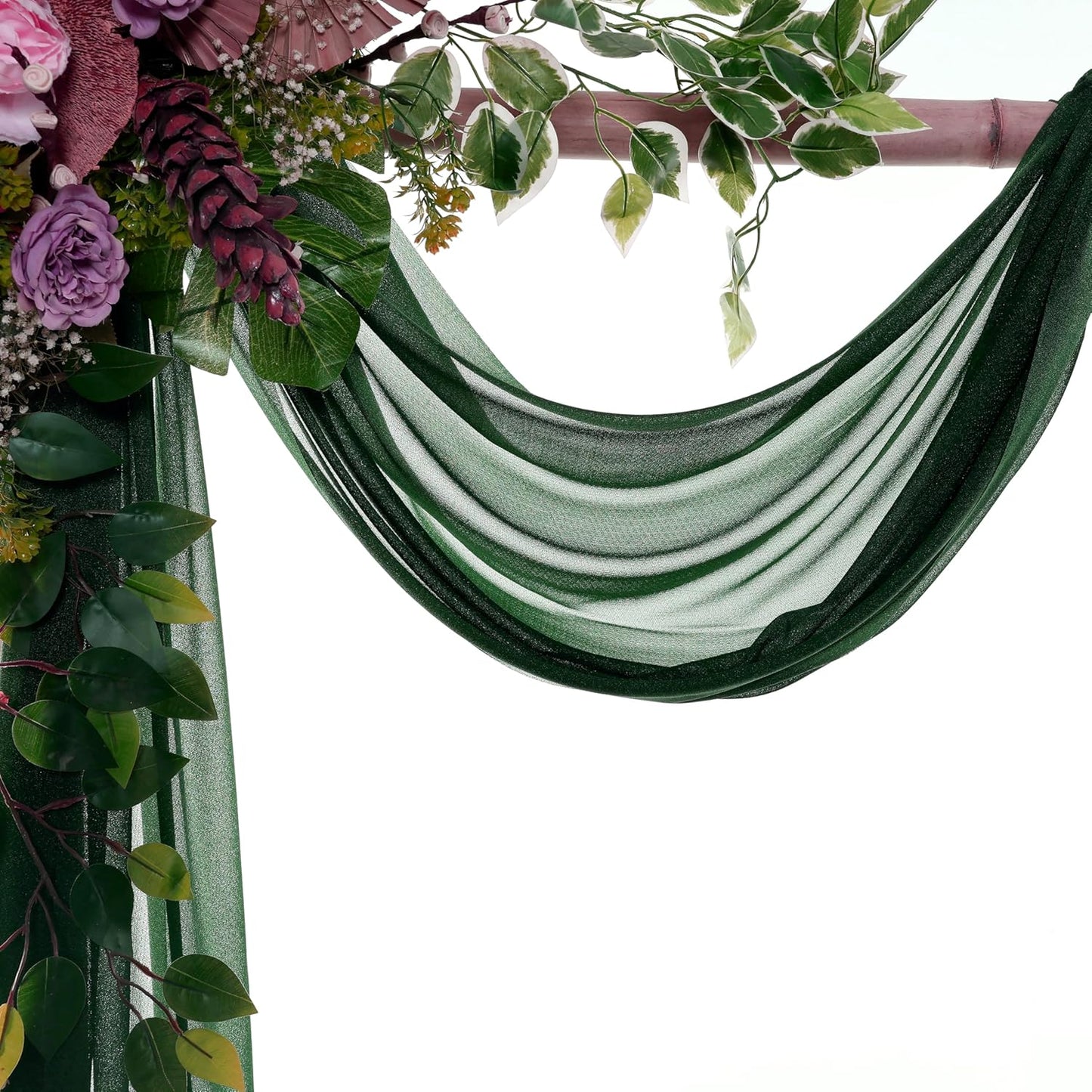 VDS Pack of 1 Panel (30 Inch X 100 Feet) Wedding Arch Draping Fabric Sheer Chiffon Fabric Drapery for Wedding Ceremony Reception Swag Backdrop Canopy Chuppah ARBO Altars Decoration (Hunter Green)