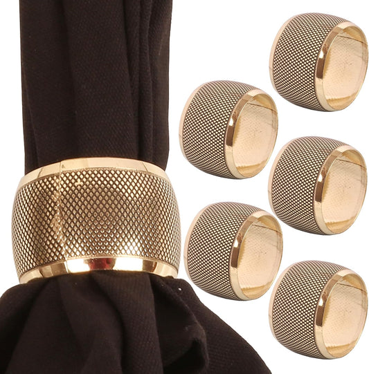 Brass Base Artistic Handcrafted Beautiful Tyre Round Shape Large Size Party Dining Table Napkin Holders in Antique Gold Tone. (Set of 6).