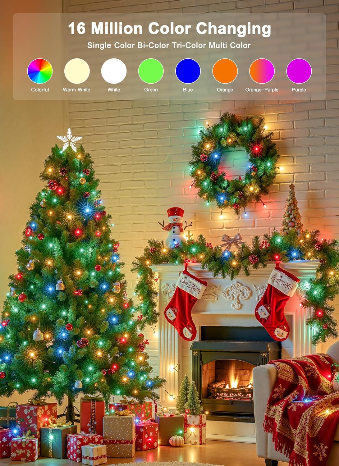 Minetom LED Color Changing Smart RGB Christmas Tree Lights, 33ft 100LED String Lights, 16 Milion Adjustable Colors Fairy Lights with Remote & Timer & Memory Function for Xmas Tree Holiday Party