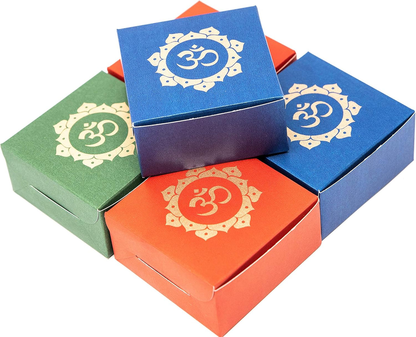 Om Printed Colorful Paper Sweet Boxes for Indian sweets, Cookies, Goodies, Mithai, Candy, Gift boxes Handmade Bulk Mithai box, Favor boxes for wedding, Pooja, 2.95x2.95x1.37 Inch (Pack of 8)