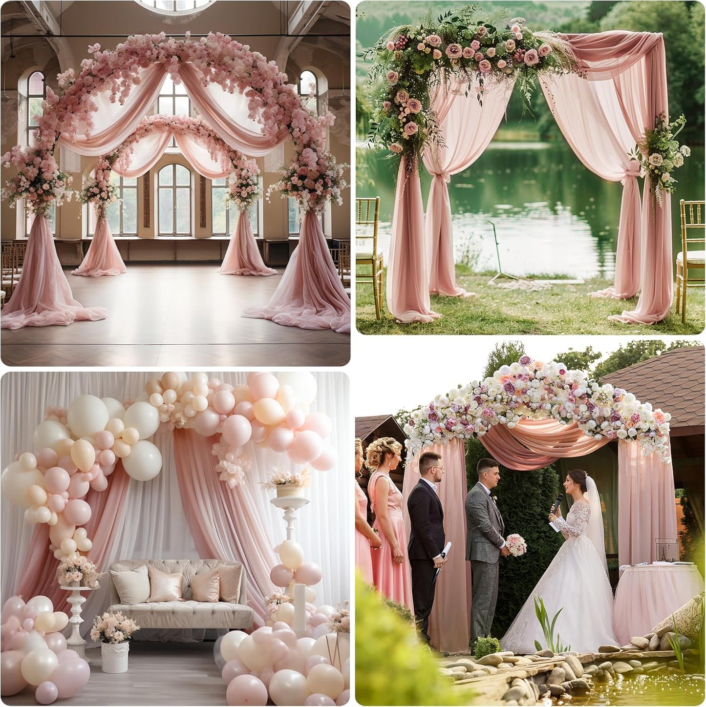 Wedding Arch Draping Fabric 4 Panels 28.7" x 20FT Dusty Rose Sheer Chiffon Backdrop Drapes for Wedding Ceremony Birthday Party Bridal Shower Outdoor Decoration