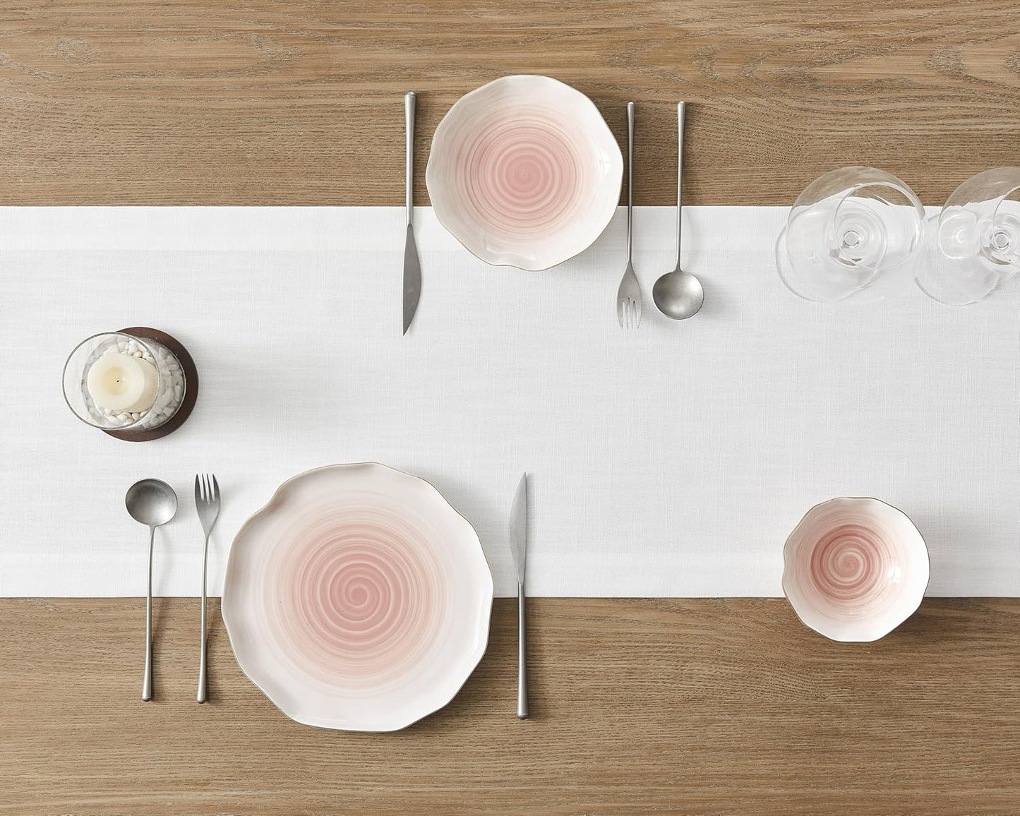 ZeeMart Linen Textured Border Table Runner, 14 x 72 Inch White, Farmhouse Style White Table Runners 72 Inches Long, Easy Care Everyday Polyester Table Runner