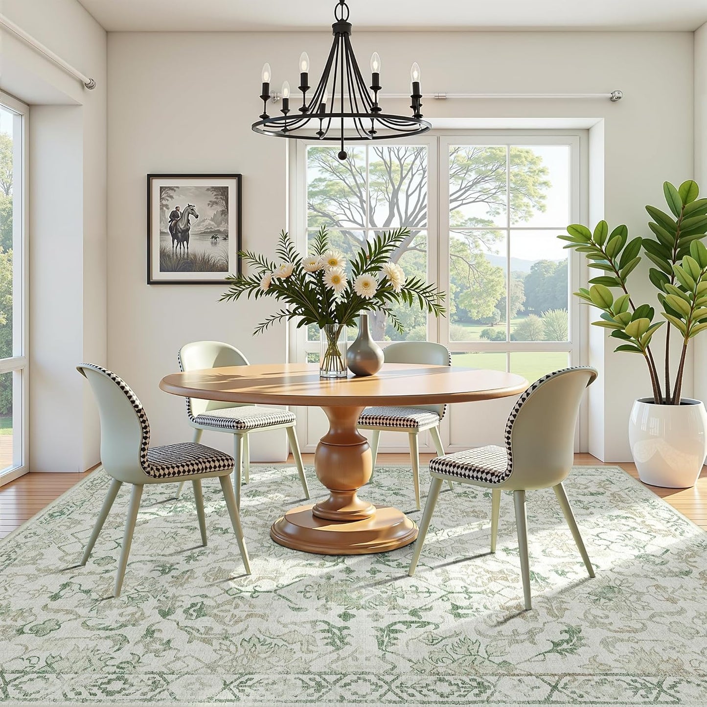 Beige Green Area Rugs 6x9 for Living Room, Washable Vintage Rugs for Bedroom, Distressed Throw Rug, Non Slip Rug Carpet for Bedroom Dining