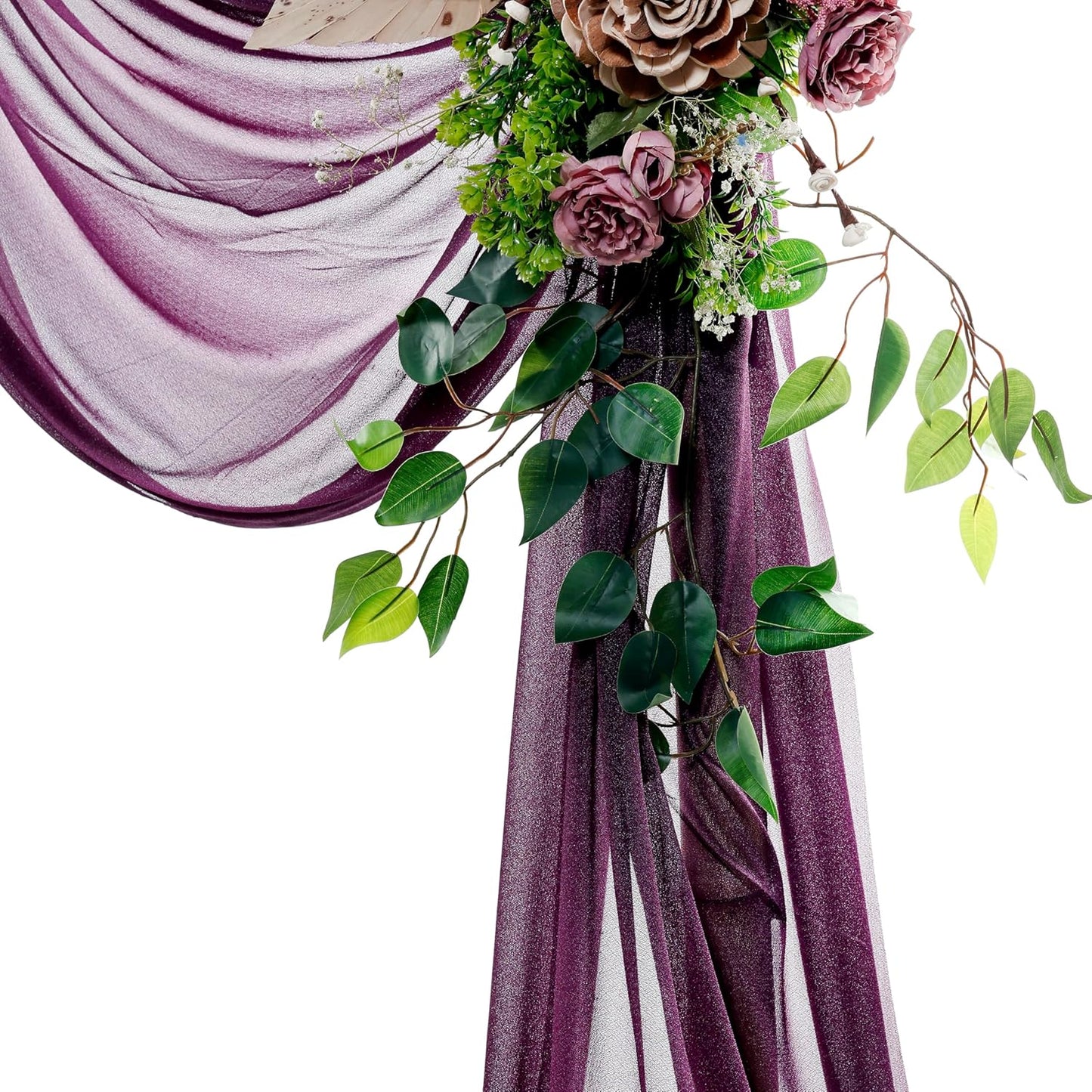 VDS Pack of 4 Panel (30 Inch X 20 Feet) Wedding Arch Draping Fabric Sheer Chiffon Fabric Drapery for Wedding Ceremony Reception Swag Backdrop Canopy Chuppah ARBO Altars Decoration (Eggplant)