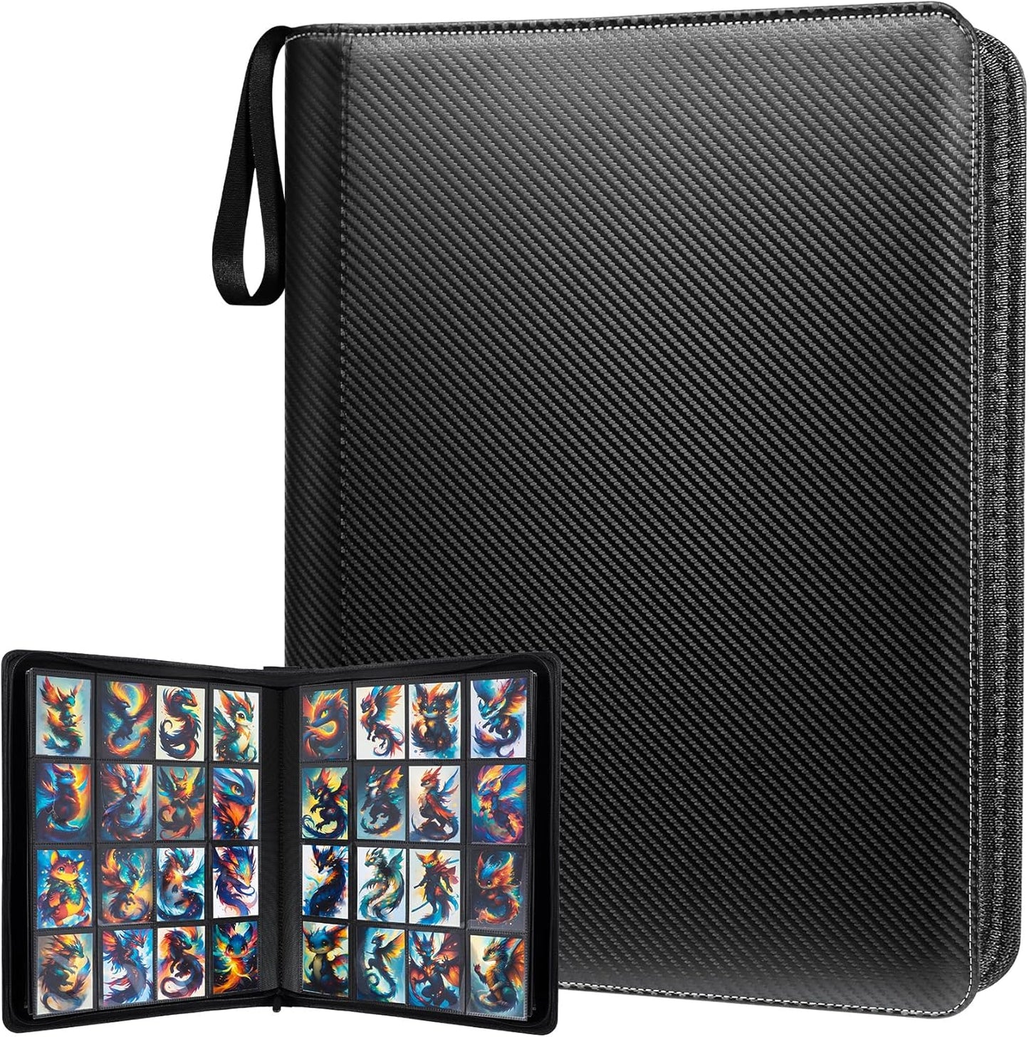Trading Card Binder 16 Pocket with Display Window, 1024 Cards Capacity Card Binder, Waterproof PU Leather Photocard Baseball Card Binder for MTG, TCG, Sports Cards, Black