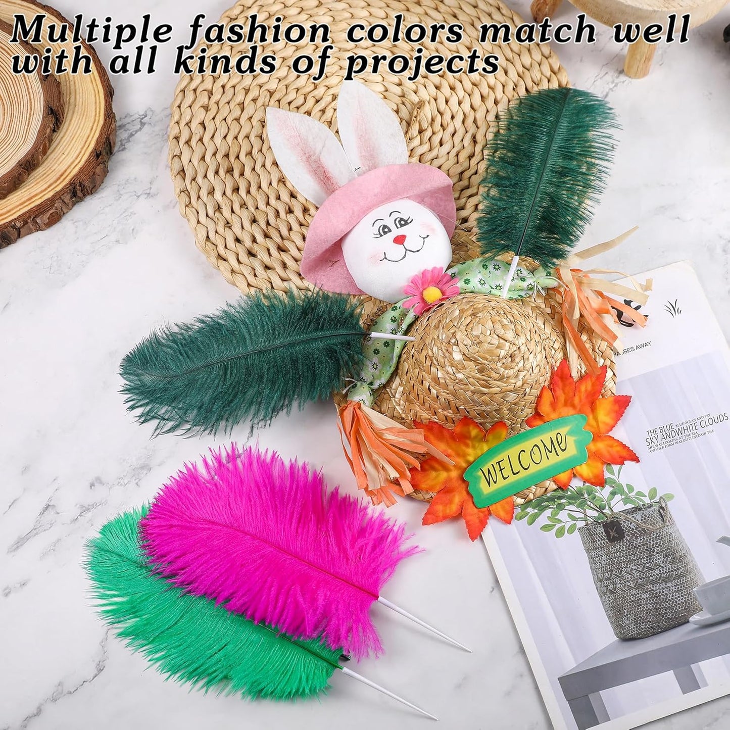 SOGUGOM Green Craft Ostrich Feathers - 30PCS 6-8 inch Bulk Ostrich Feathers Kit for Centerpieces, Kindergarten Crafts, Hats and Mardi Gras(Dark Green)