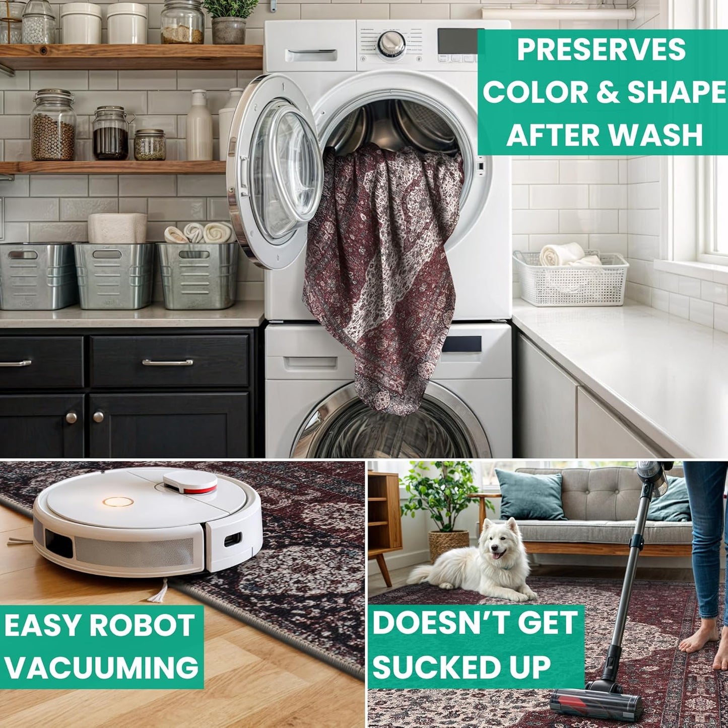 Bloom Rugs Washable Non-Slip 3' x 5' Rug - Red/Green/Cream Traditional Medallion Area Rug for Living Room, Bedroom, Dining Room, and Kitchen - Exact Size: 3' x 5'