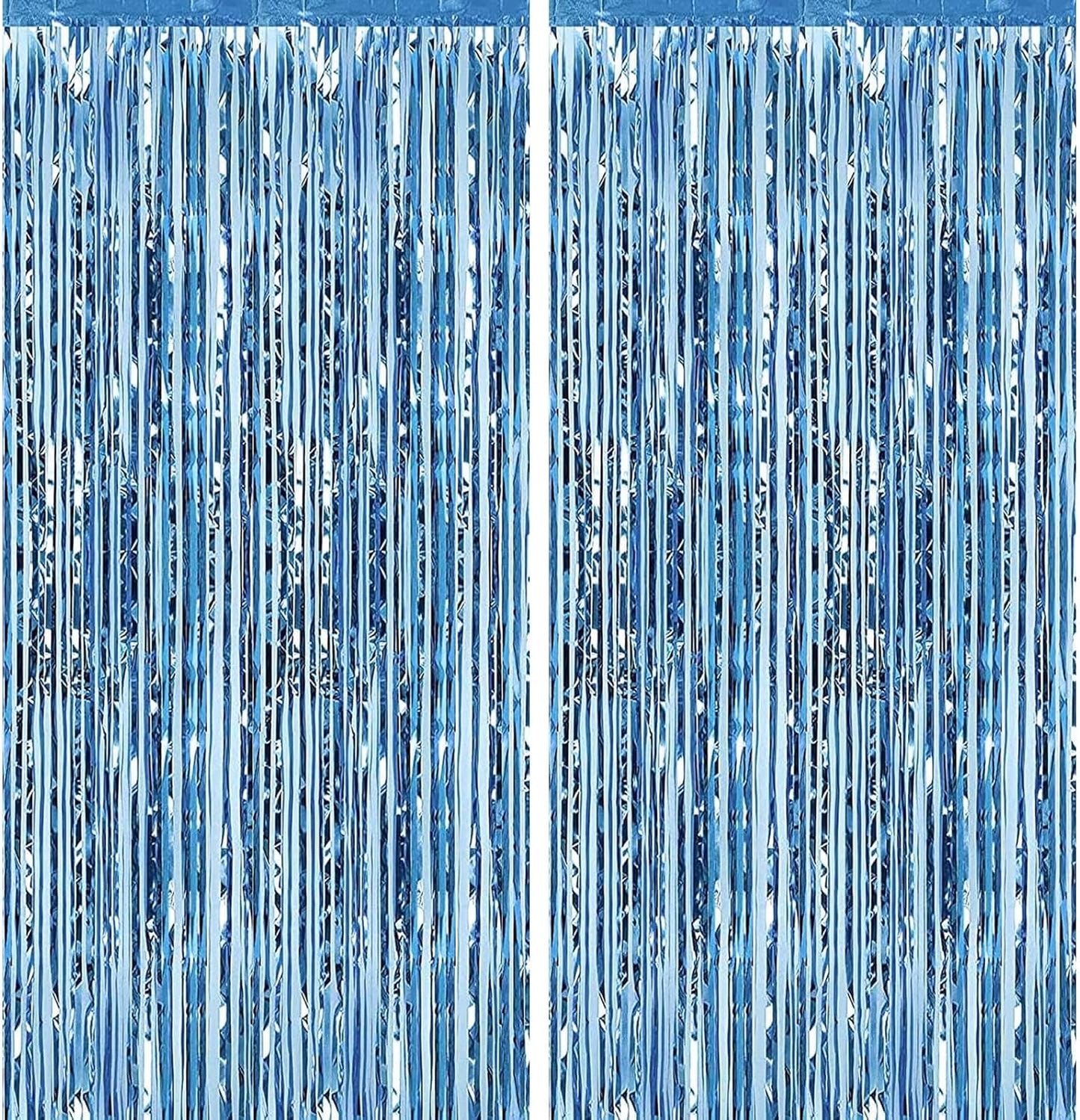 2 Pack 3.28 ft x 6.56 ft Light Blue Tinsel Curtain Party Backdrop - Metallic Foil Fringe Backdrop Door for Halloween, Christmas, Birthday Graduation Wedding Party Streamers Photo Backdrop.
