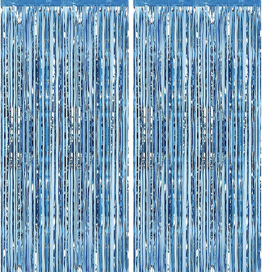 2 Pack 3.28 ft x 6.56 ft Light Blue Tinsel Curtain Party Backdrop - Metallic Foil Fringe Backdrop Door for Halloween, Christmas, Birthday Graduation Wedding Party Streamers Photo Backdrop.