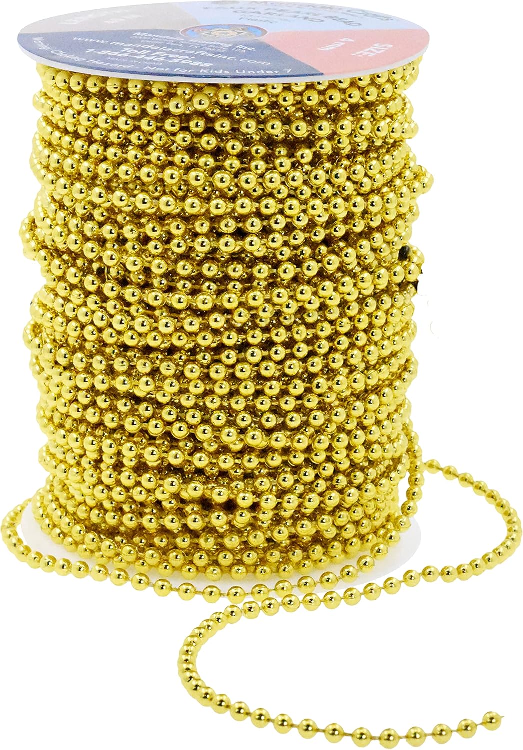 Mandala Crafts 4mm Faux Metallic Gold Pearl Beads Roll - 44 Yards Strand of Fake Pearls Chain Garlands Spool String for Christmas Tree, Wedding, Party, Vases, DIY Decoration