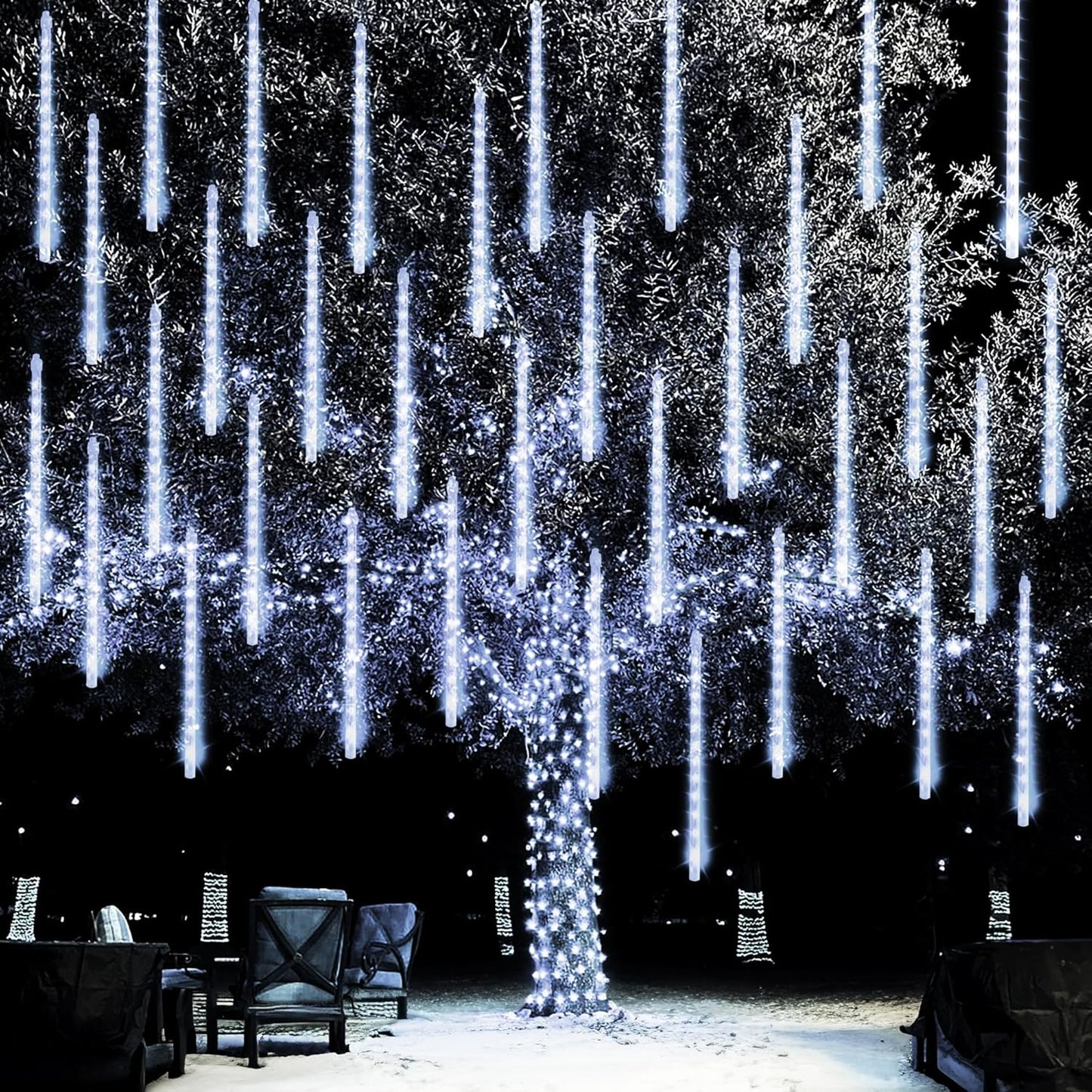 Dazzle Bright Christmas Lights Outdoor, 288LED Meteor Shower Rain Lights 12 Inch 8 Tubes, Waterproof Plug in Falling Icicle Light Christmas Decorations for Xmas Tree Yard House Decor (White)