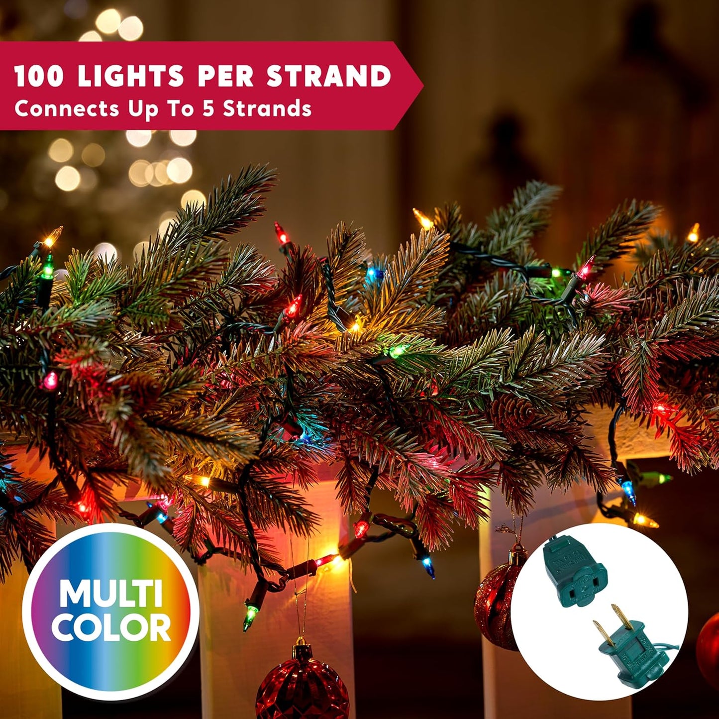 Joiedomi Multicolor Christmas String Lights,300(3x100) 64.2FT Christmas Fairy Tree Lights Plug in for Indoor Outdoor Xmas Decorations Patio Holiday Theme Party Yard House,Green Wire