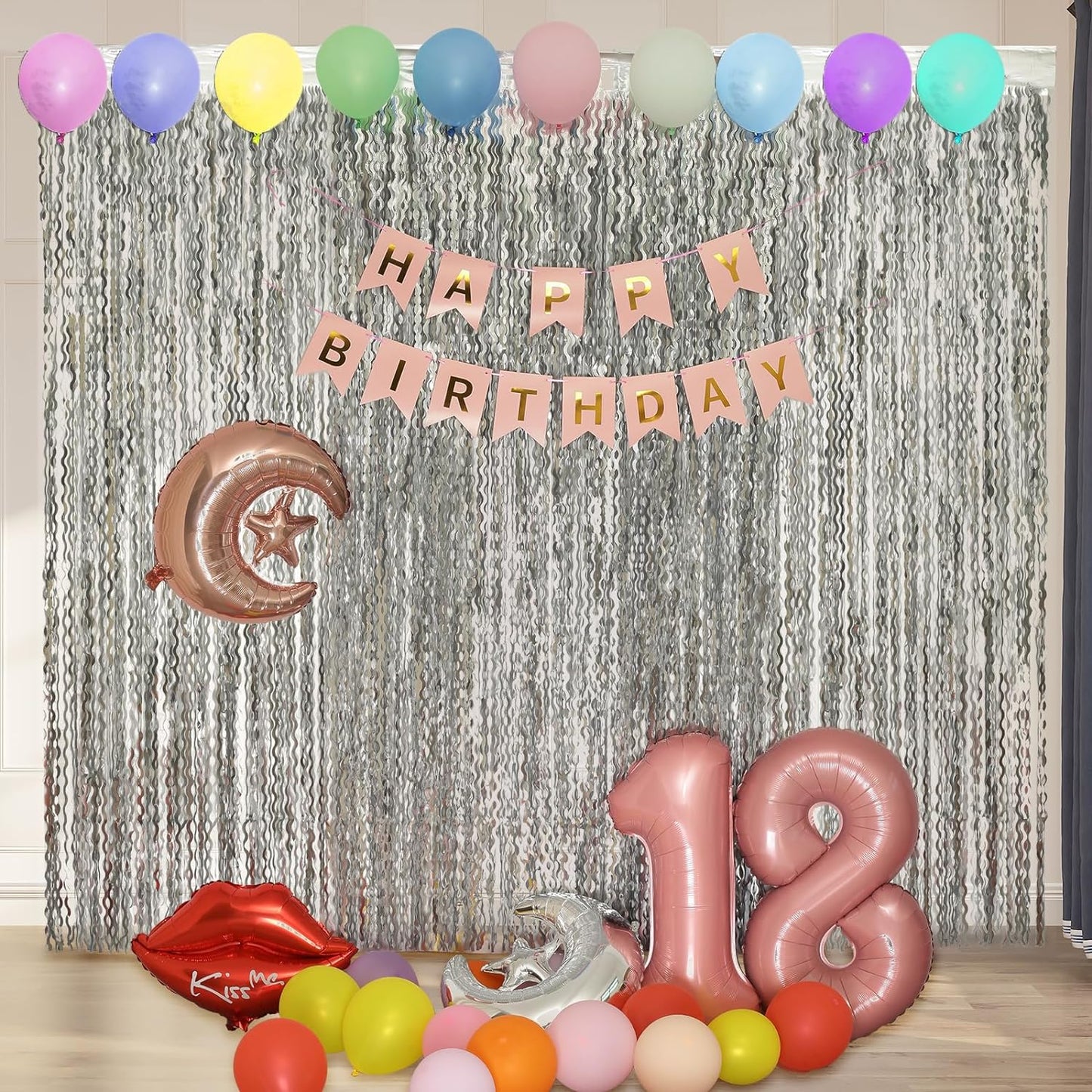 4 Pack 3.3x6.6ft Silver Foil Fringe Backdrop - Wavy Metallic Tinsel Foil Curtains Photo Booth Backdrop for Birthday Wedding Holiday | Silver Streamers Celebration Bachelorette Party Decorations