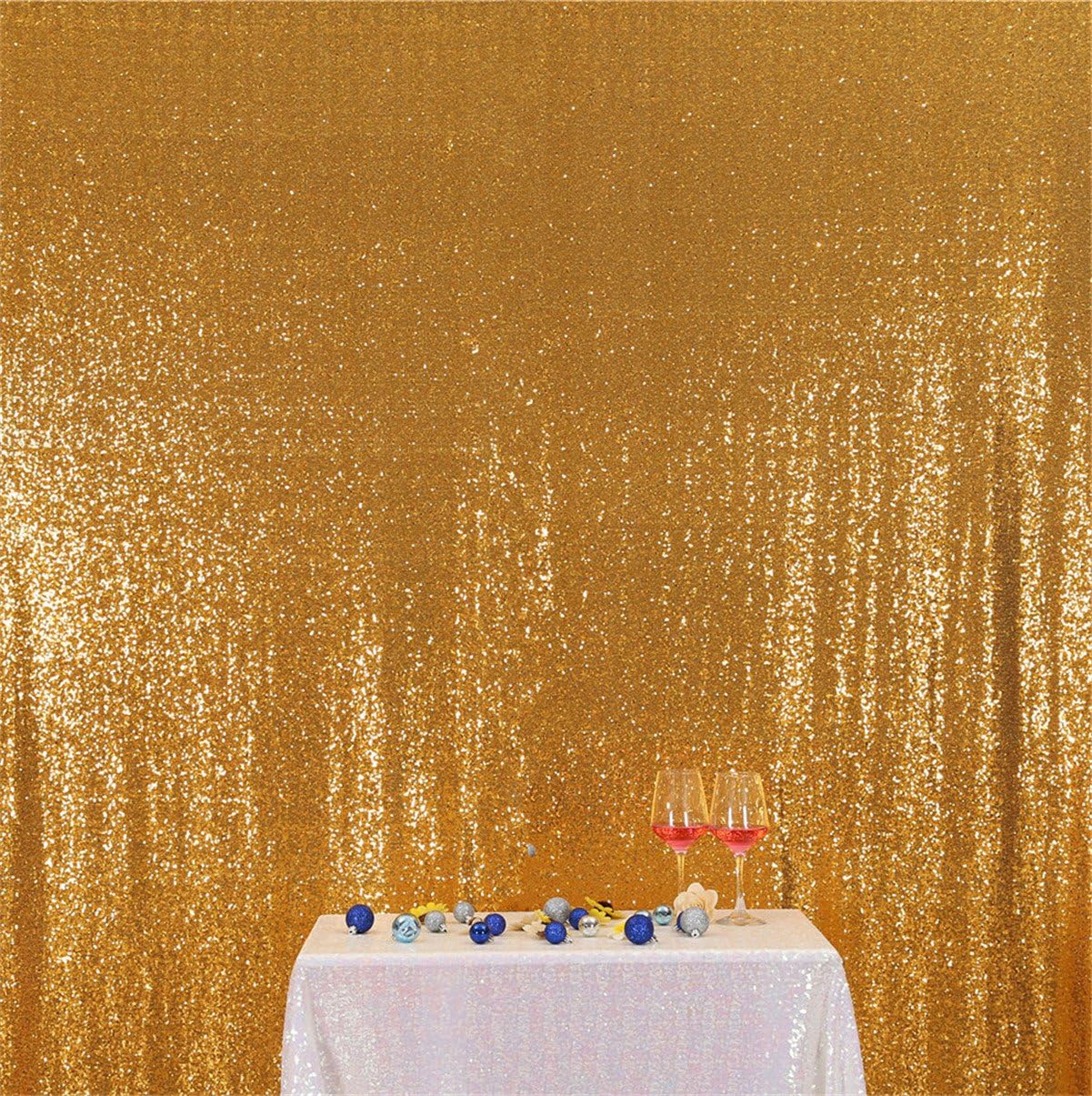 Eternal Beauty Yellow Gold Sequin Backdrop, 7x7 Ft Glitter Background Curtains for Shimmer Photography Party Wedding Birthday Back Drop Decor