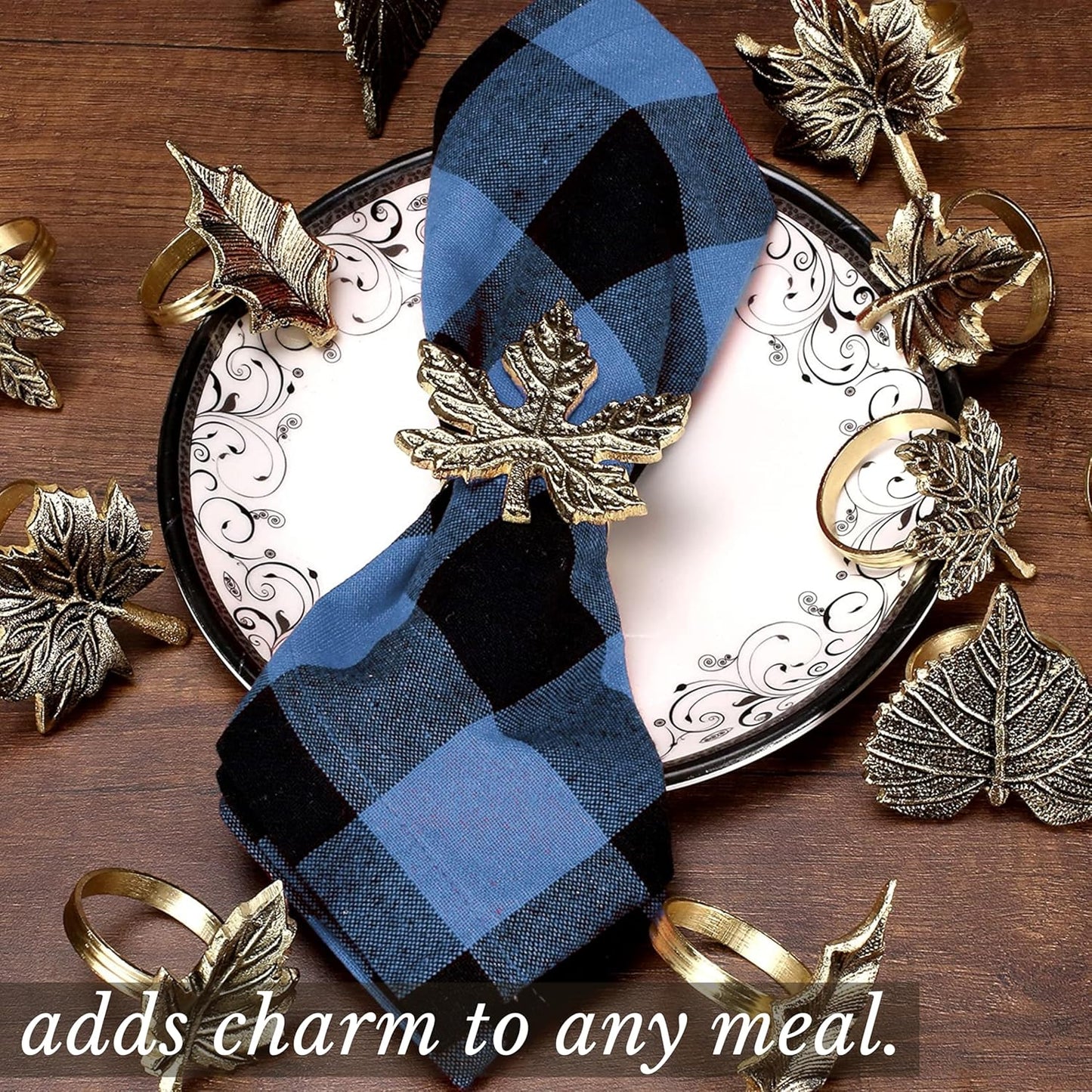 12-Piece Metal Napkin Rings - Antique Gold Harvest Leaf Napkin Rings - Decorative Table Accents for Holiday Party, Dinner, Family Gatherings, Table Décor Weddings & Everyday Use - ALPHA Living HOME