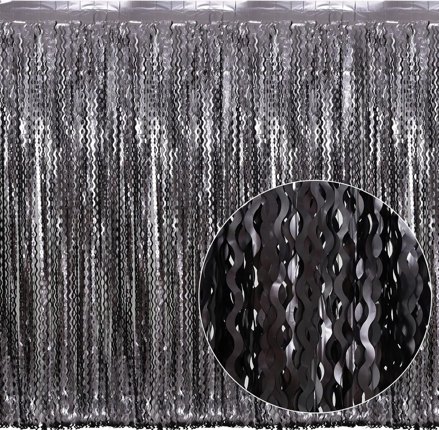 4 Pack Wavy Grey Foil Fringe Curtains Party Decorations - 3.3 ft x 6.6 ft Tinsel Curtain Backdrop for Birthday Bachelorette Wedding Birthday Disco Party Decorations