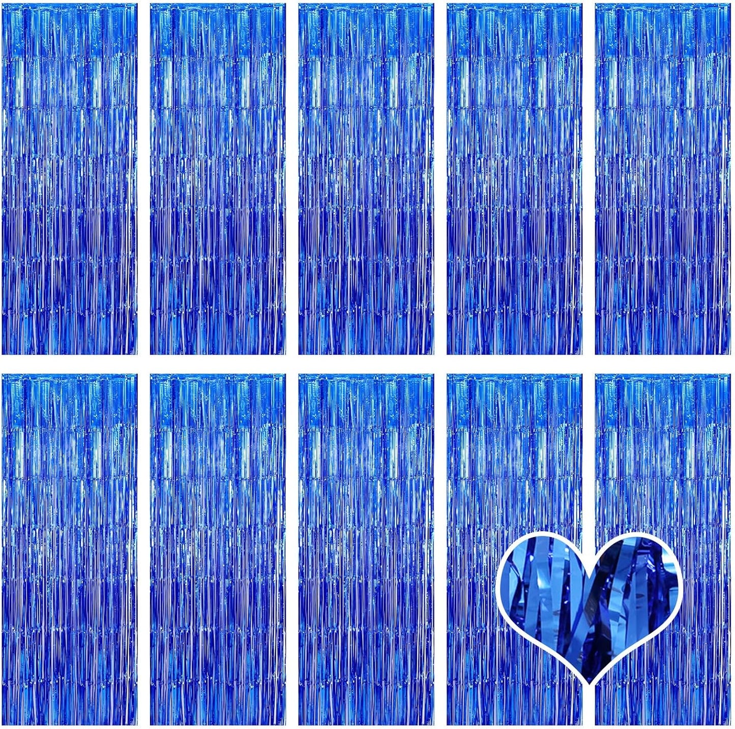 10 Pack Blue Backdrop Curtain 3.2ft x 8.2ft Metallic Tinsel Foil Fringe Curtains Photo Booth Background for Birthday Party Decoration Baby Shower Engagement Wedding Christmas Decoration (Blue)