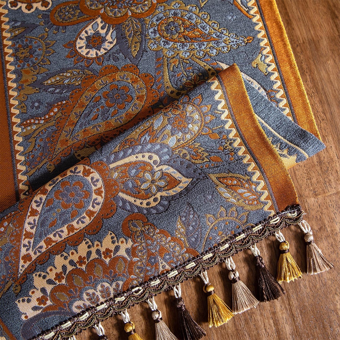 13×72 Inch Table Runner, Retro-Luxury Tassels Series for Kitchen Dining Table Holiday Decoration (Royal Nuts)