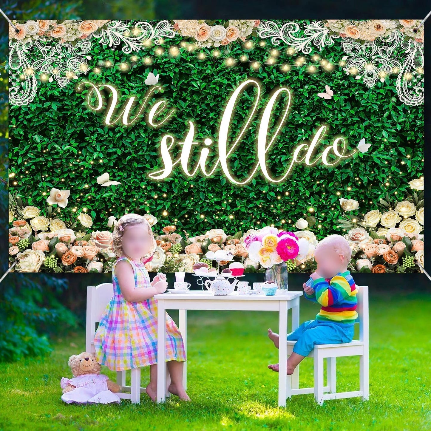 We Still Do Backdrop Green Leaves Lace Wedding Anniversary Photography Background Engagement Vow Renewal Bachelorette Party Decoration Banner Photo Booth Studio Props 10x7ft FU065YL