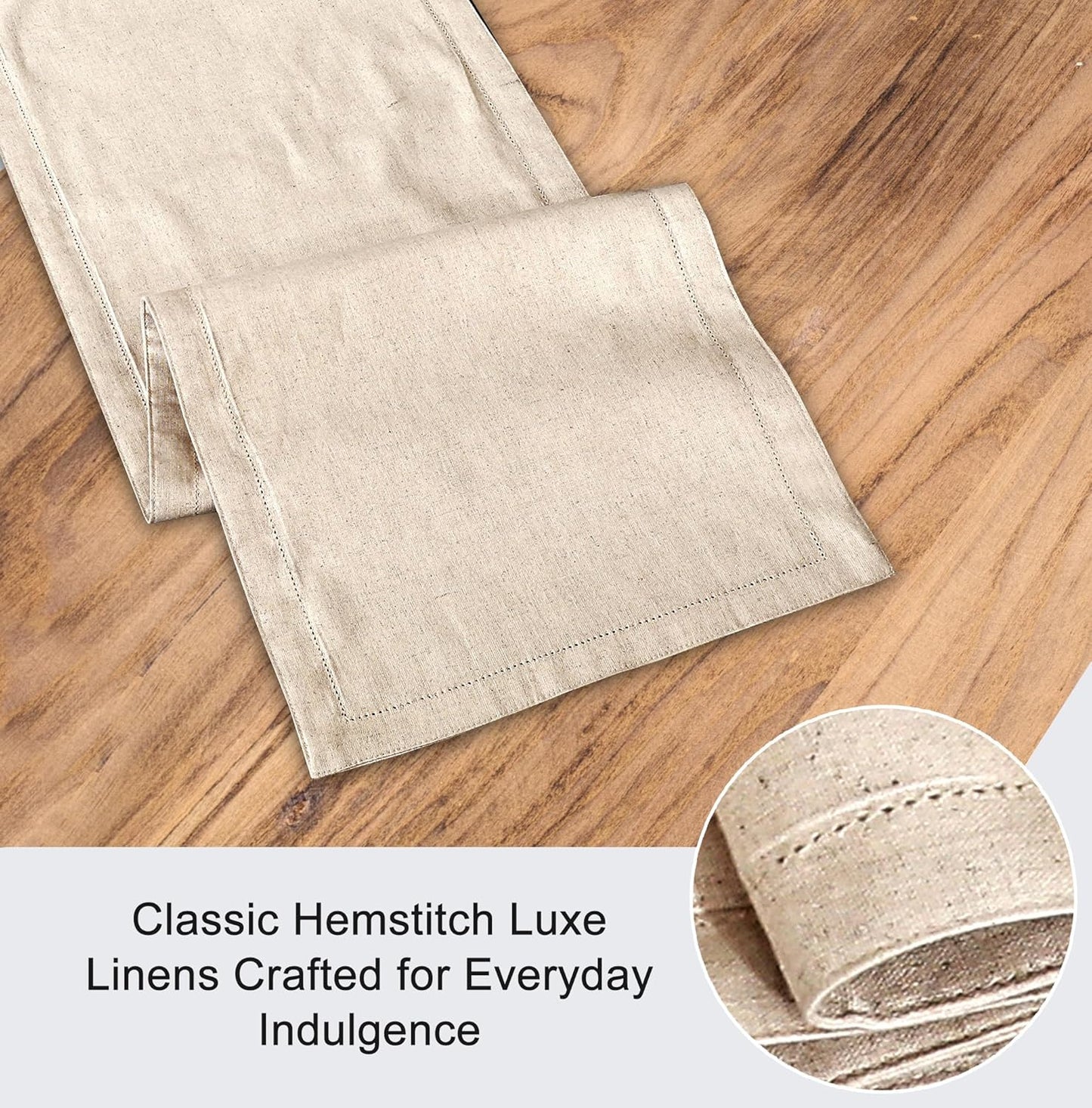 Ruvanti Linen Table Runner 72 Inches, Classic Hemstitch, Washable, Reusable, Non-Slipping, Stain Resistant- Perfect for Parties, Weddings, Dinners, Thanksgiving, Christmas, Indoor use – Natural