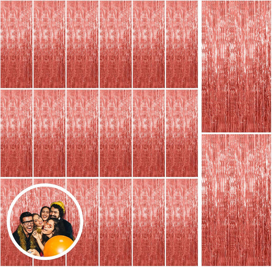 20 Pack Rose Gold Fringe Curtain Backdrop Birthday Bachelorette Party Decorations Metallic Tinsel Streamers Foil Backdrop Christmas Graduation Wedding New Year Party Decorations