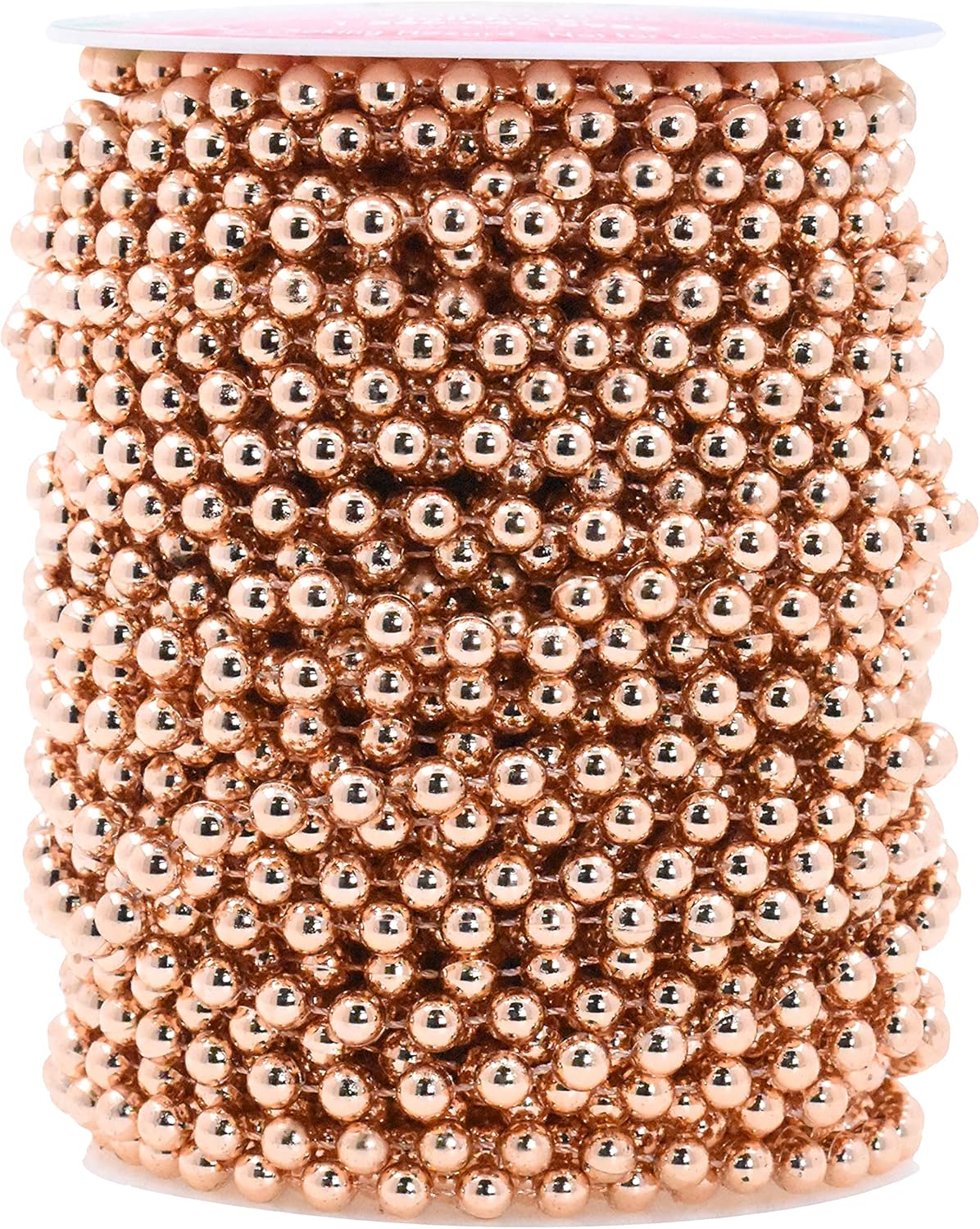 Mandala Crafts 6mm Faux Rose Gold Pearl Beads Roll - 27 Yards Strand of Fake Pearls Chain Garlands Spool String for Christmas Tree, Wedding, Party, Vases, DIY Decoration