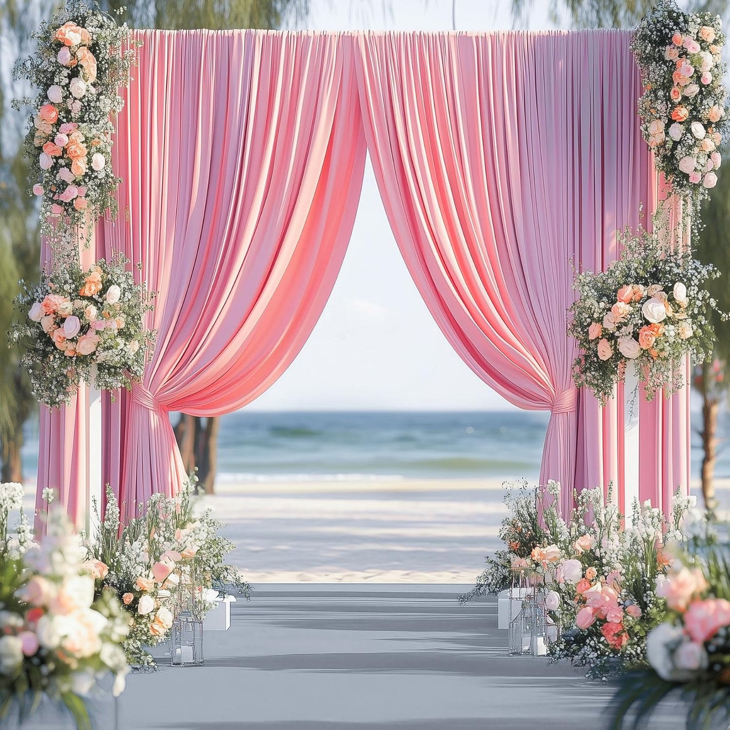 60ftx12ft Wrinkle Free Pink Backdrop Curtain, 12 Panels 12FT Height Pink Wedding Backdrop Drapes, Silky Polyester Back Drop Cloth for Birthday Photography Background Party Backdrop Draping