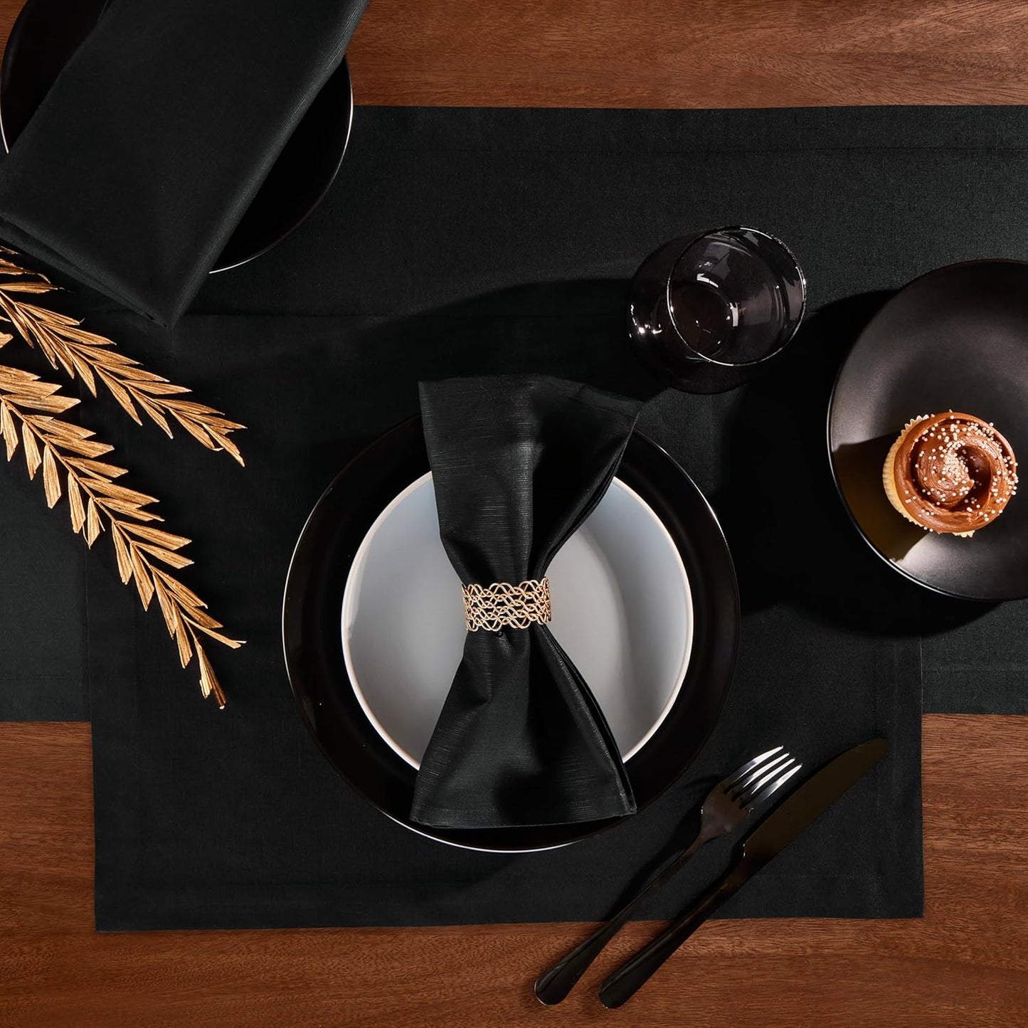 Cotton Linen Table Runner 48 Inches – Small Summer Black Table Runner 14 x 48 Inch – Washable Fabric Scarf Dresser Table Runner for Wedding Decoration, Gift – Eva