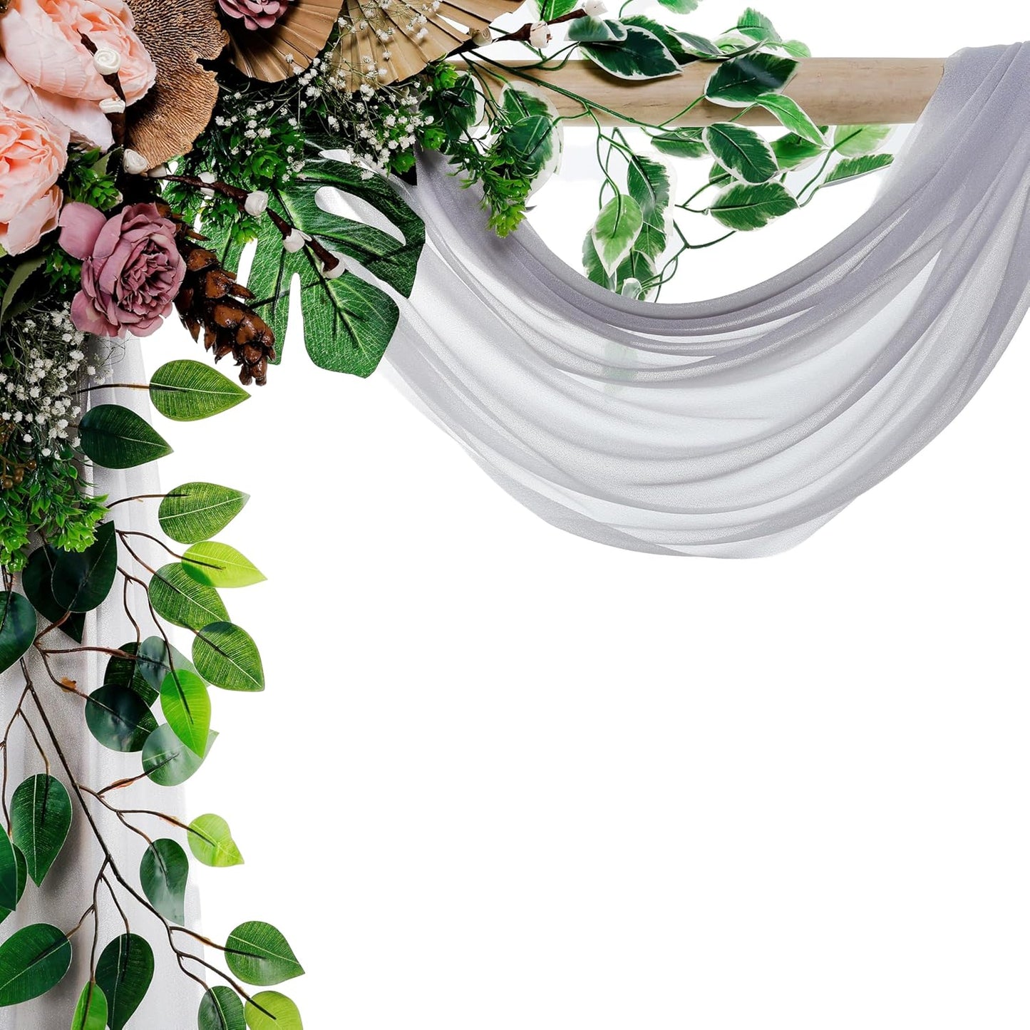 VDS Pack of 1 Panel (30 Inch X 50 Feet) Wedding Arch Draping Fabric Sheer Chiffon Fabric Drapery for Wedding Ceremony Reception Swag Backdrop Canopy Chuppah ARBO Altars Decoration (Cool Grey)