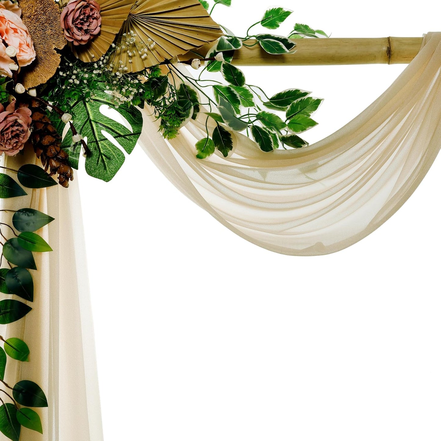 VDS Pack of 2 Panel (30 Inch X 100 Feet) Wedding Arch Draping Fabric Sheer Chiffon Fabric Drapery for Wedding Ceremony Reception Swag Backdrop Canopy Chuppah ARBO Altars Decoration (Champagne)