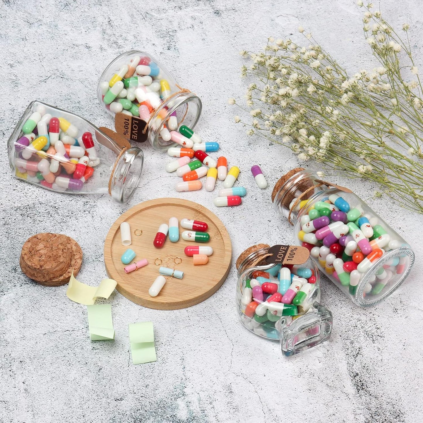 Capsule Letters Message in a Bottle - Long Distance Relationships Gift for Boyfriend Girlfriend Birthday,Valentine's Day,Christmas, Anniversary (Mixed Color 50pcs)