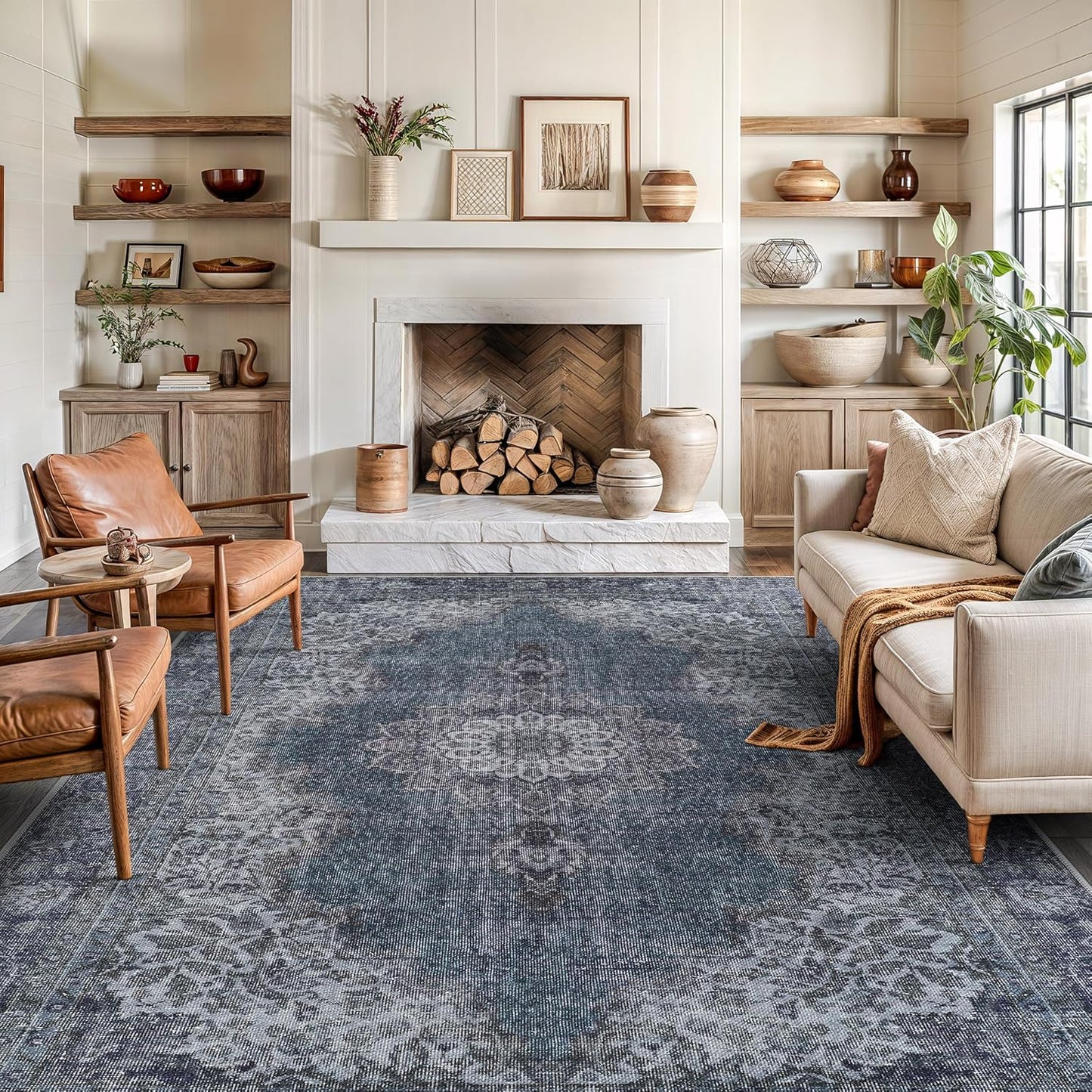Bloom Rugs Washable Non-Slip 9' x 12' Rug - Dark Teal Traditional Medallion Area Rug for Living Room, Bedroom, Dining Room, and Kitchen - Exact Size: 9' x 12'