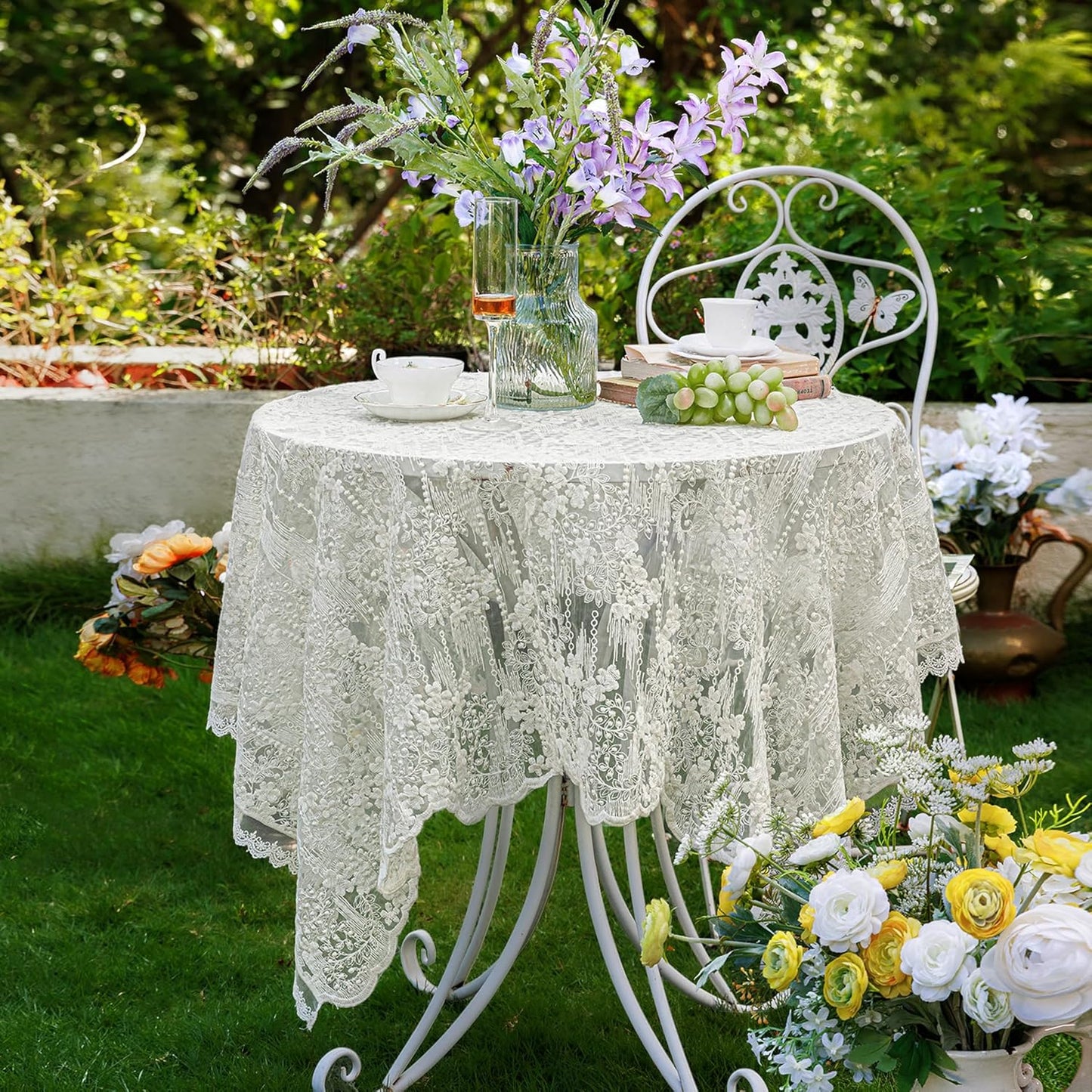 Lace Embroidered Tablecloth. Rectangle Lace Vintage Tablecloth Dustproof Table Protector for Kitchen Dining Room Party Banquet Home Picnic Wedding Decoration (Creamy White 70.5×53 inch)