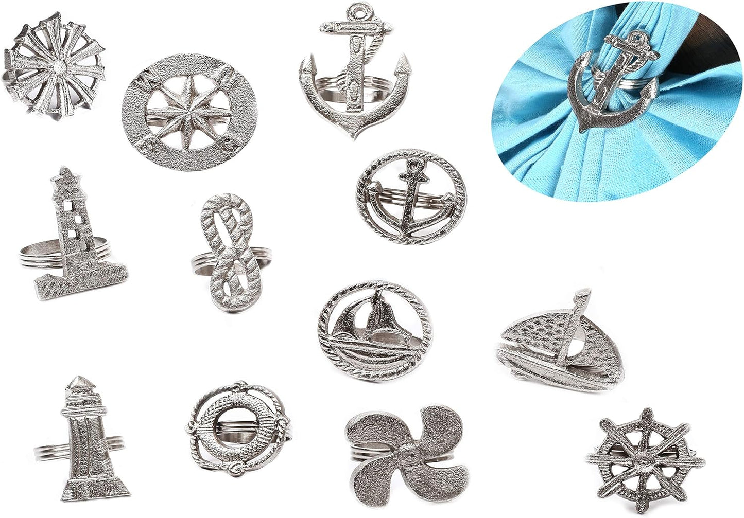 Elegant Napkin Rings Set of 12 - Crafted Lightweight with Antique Finish, Ideal Décor for Weddings, Family Gatherings, Formal Dinners, Banquets & Everyday Dining (Silver) - ALPHA Living HOME