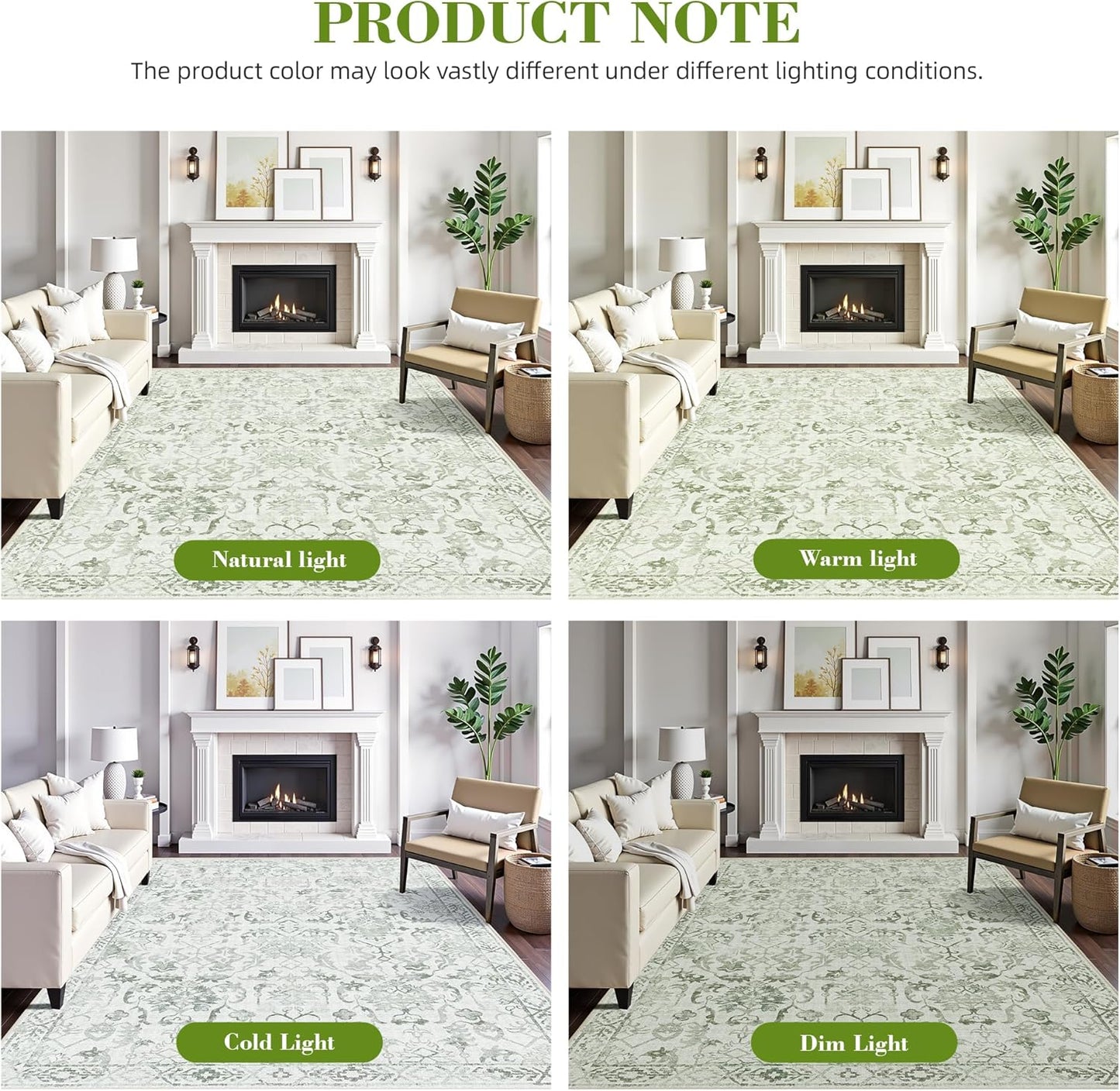 Sage Area Rugs 7x9 for Living Room, Washable Vintage Rugs for Bedroom, Distressed Throw Rug, Non Slip Rug Carpet for Bedroom Dining Nursery