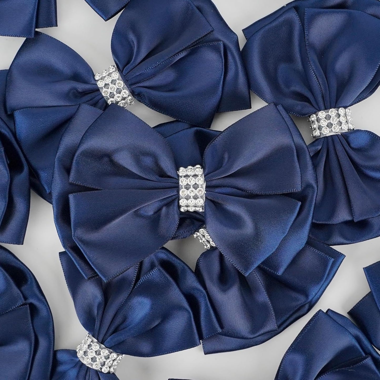 Navy Satin Bows 4'' Premade Blue Ribbon Bow, Gift Bows with Rhinestone, Wrapping Bows for Presents, Greeting Cards, Treat Bags, Wine Bottles, Valentines Bows for Gift Wrapping-12 Counts