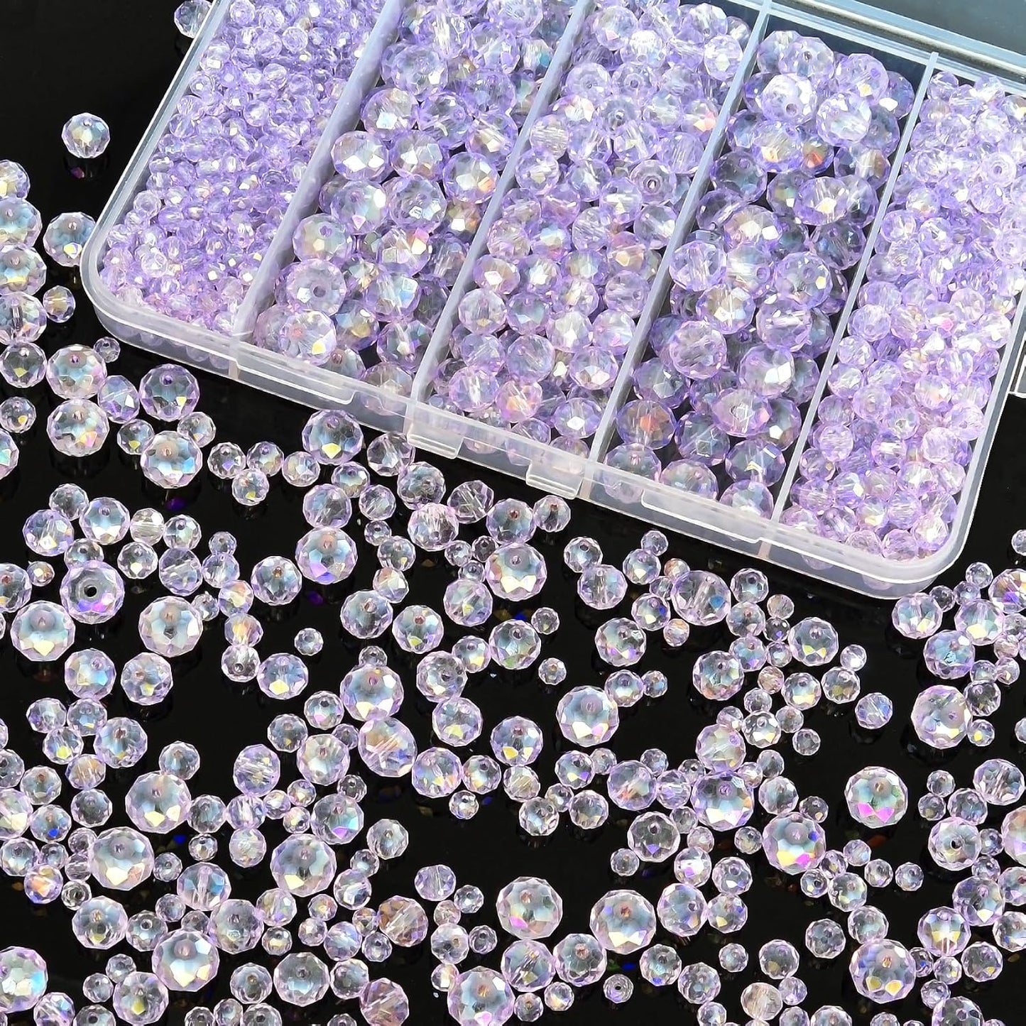 800Pcs 4/6/8/10mm Crystal Glass Beads for Jewelry Making Beads for Bracelets Necklace Pendants Making Supplies(Light Purple)