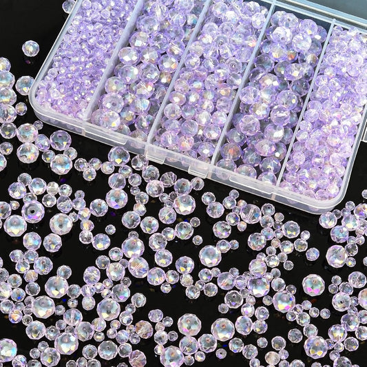 800Pcs 4/6/8/10mm Crystal Glass Beads for Jewelry Making Beads for Bracelets Necklace Pendants Making Supplies(Light Purple)